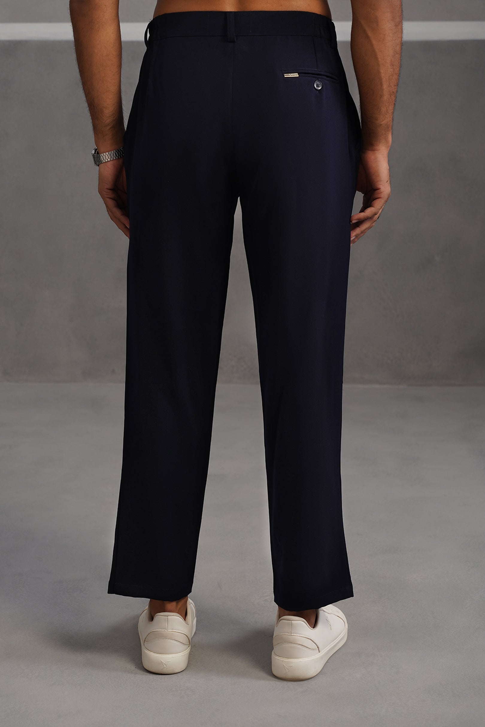 Korean Lycra Tailored Fit Flexi Waist Trouser - Blue