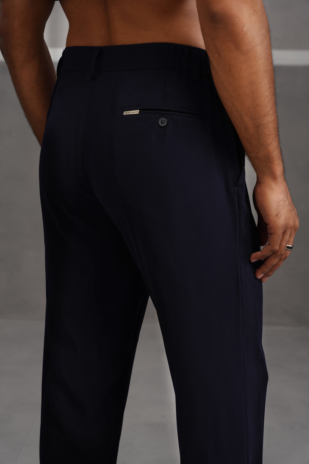 Korean Lycra Tailored Fit Flexi Waist Trouser - Blue
