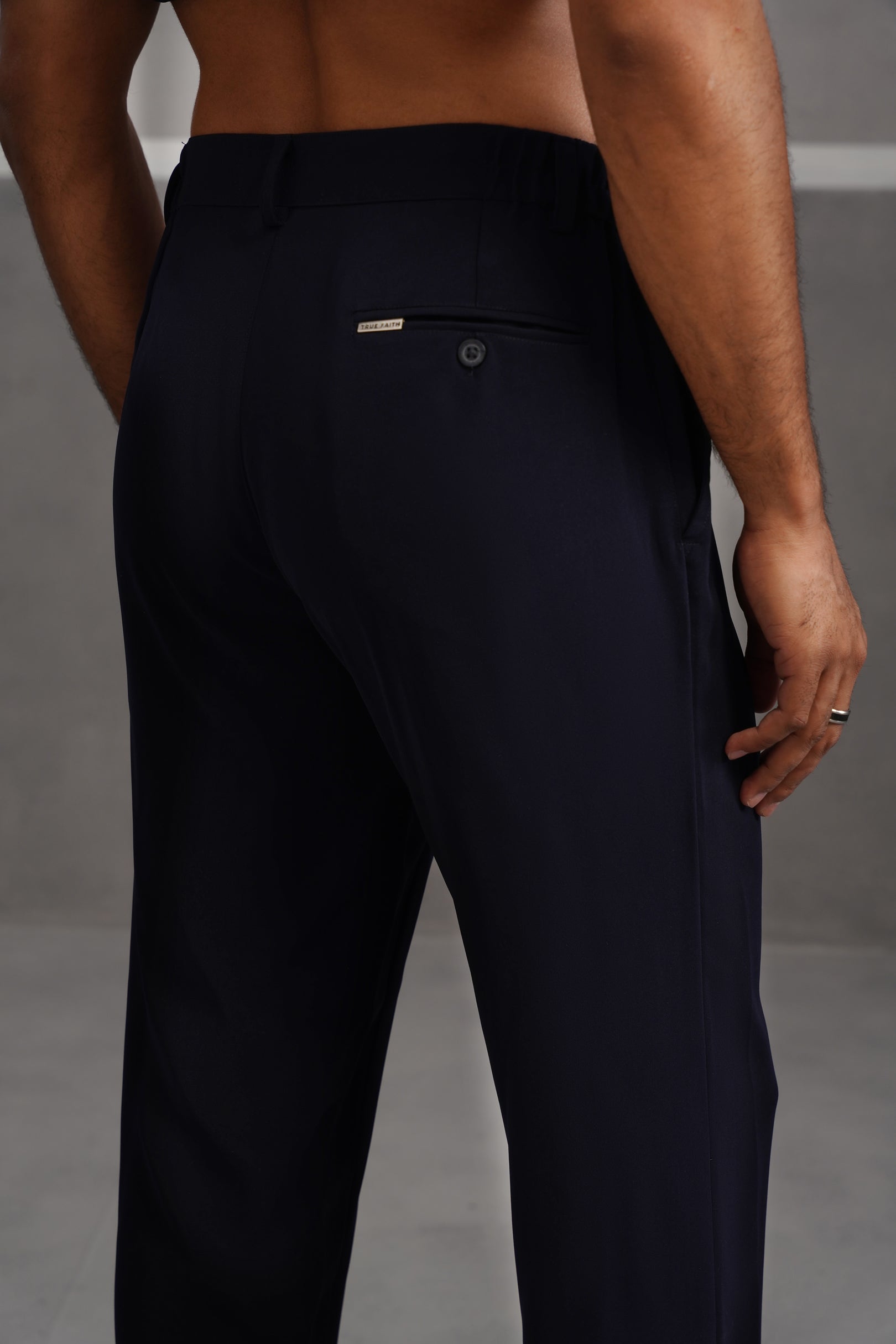 Korean Lycra Tailored Fit Flexi Waist Trouser - Blue
