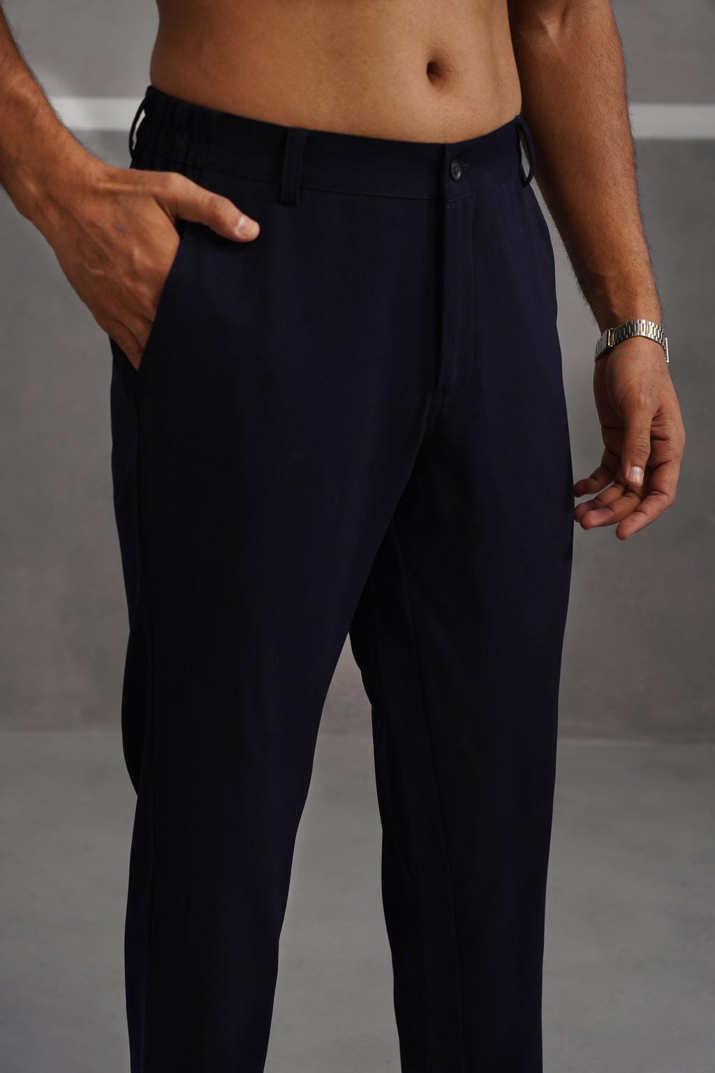 Korean Lycra Tailored Fit Flexi Waist Trouser - Blue