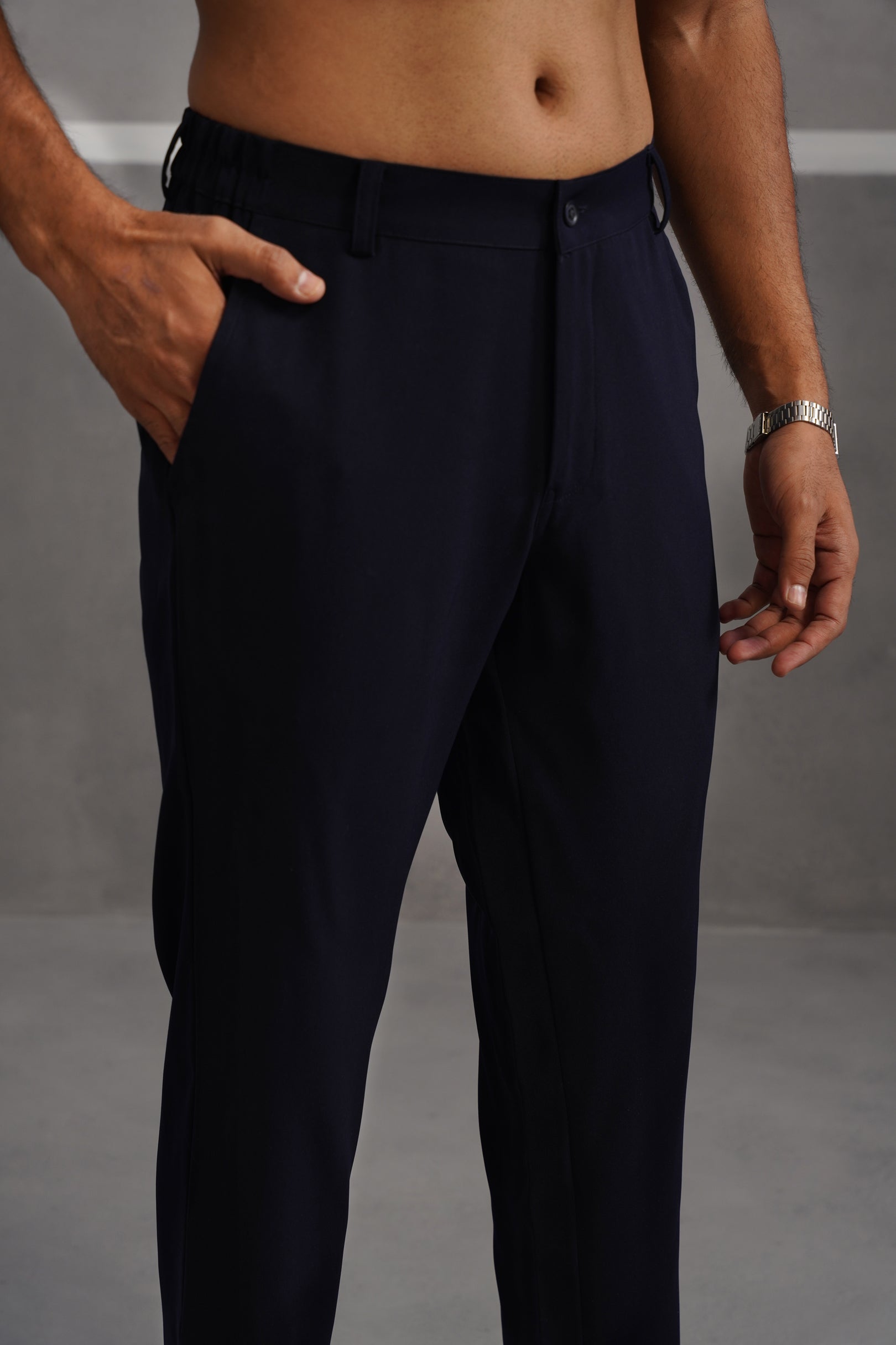 Korean Lycra Tailored Fit Flexi Waist Trouser - Blue