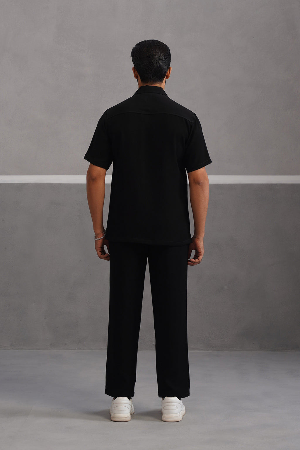 Half Sleeve Korean Lycra Co-ord Set - Black