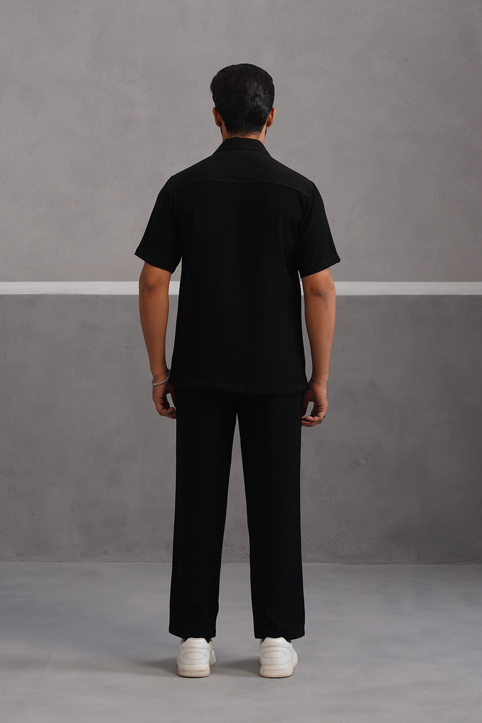 Half Sleeve Korean Lycra Co-ord Set - Black
