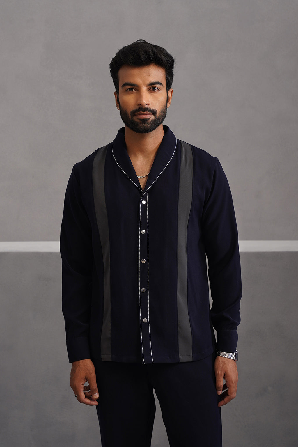 Korean Lycra Elite Full Sleeve Double Striped Shirt - Blue