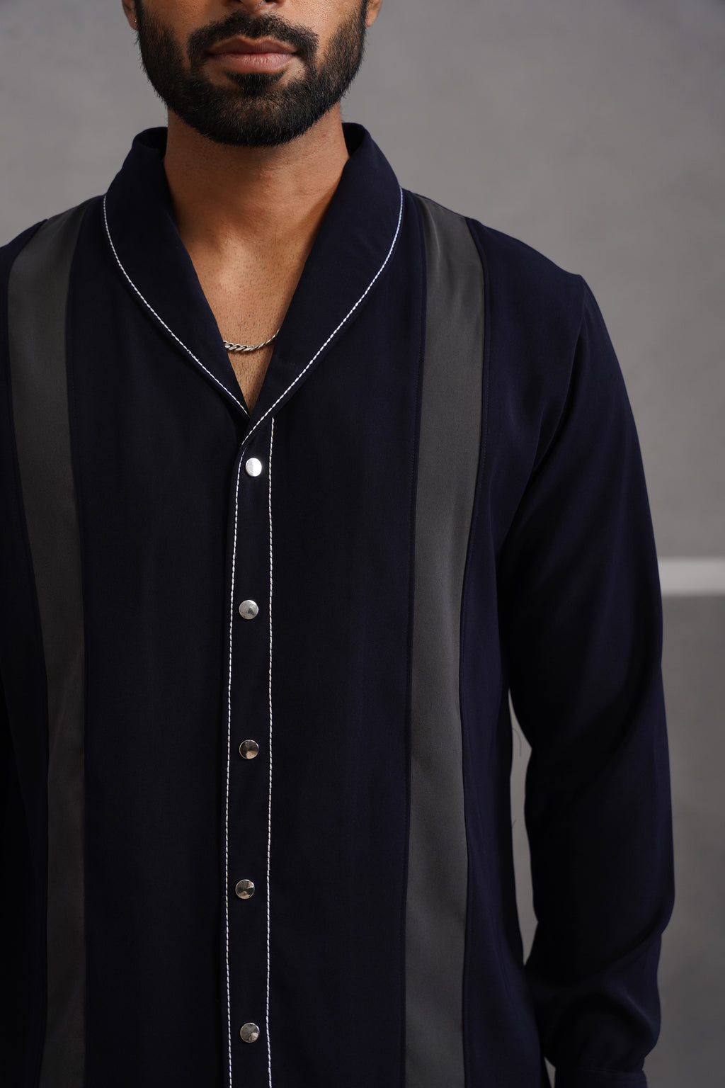 Korean Lycra Elite Full Sleeve Double Striped Shirt - Blue
