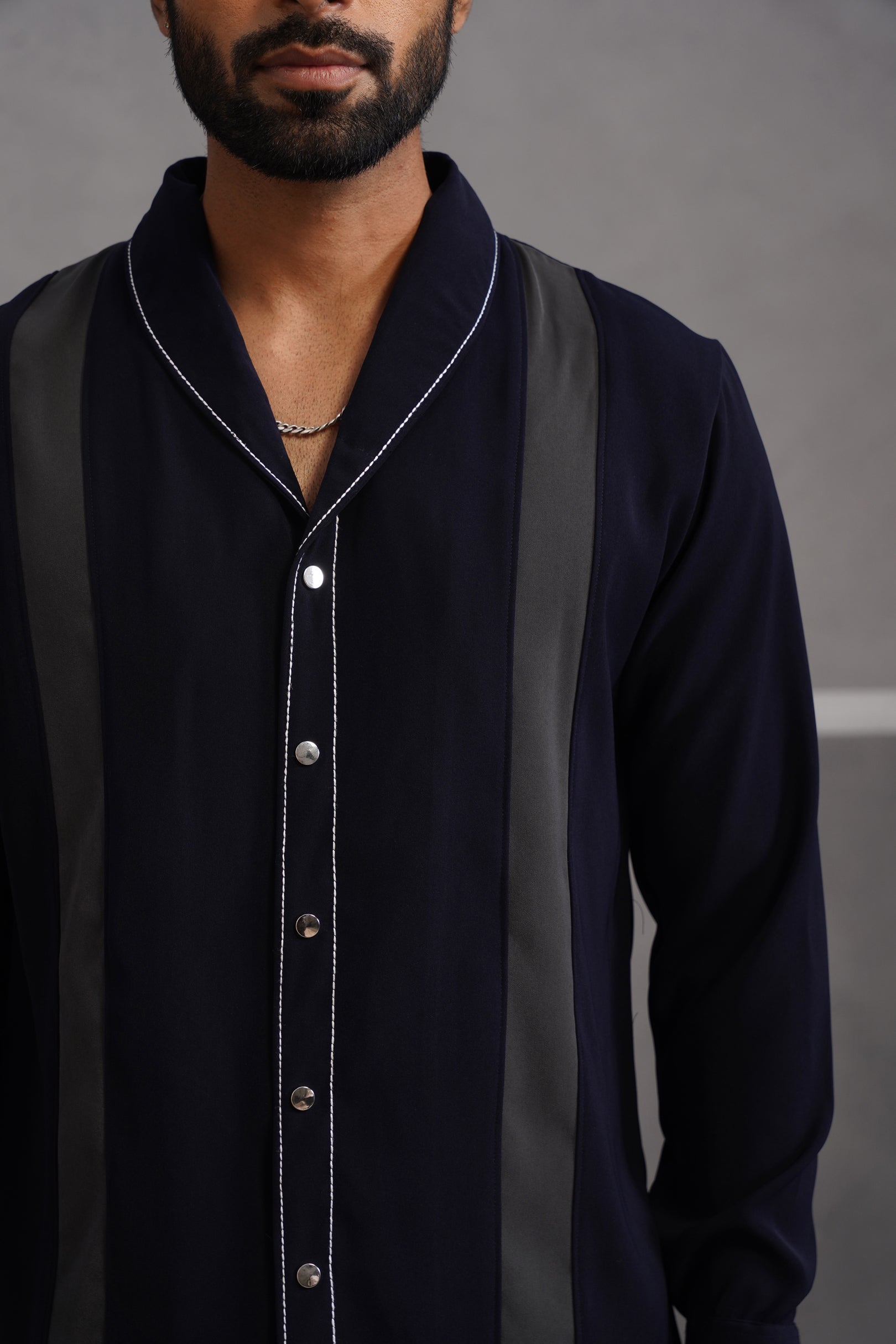 Korean Lycra Elite Full Sleeve Double Striped Shirt - Blue