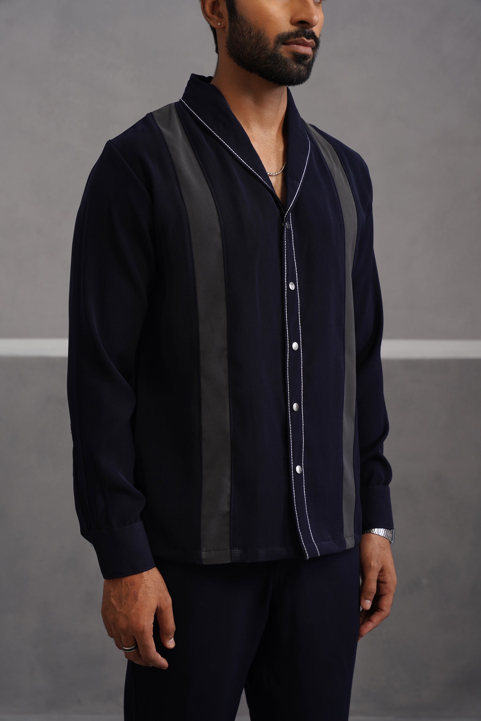 Korean Lycra Elite Full Sleeve Double Striped Shirt - Blue