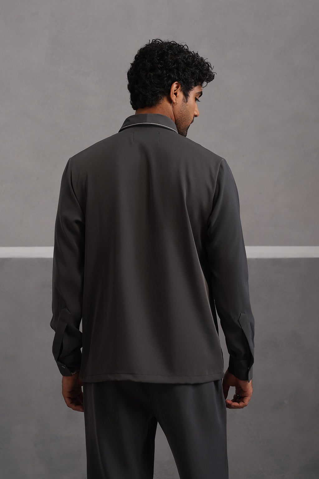 Korean Lycra Elite Full Sleeve Double Striped Shirt - Grey