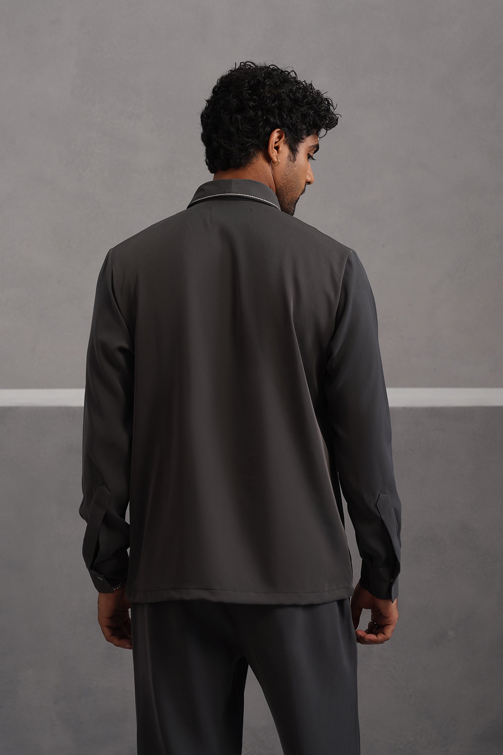 Korean Lycra Elite Full Sleeve Double Striped Shirt - Grey