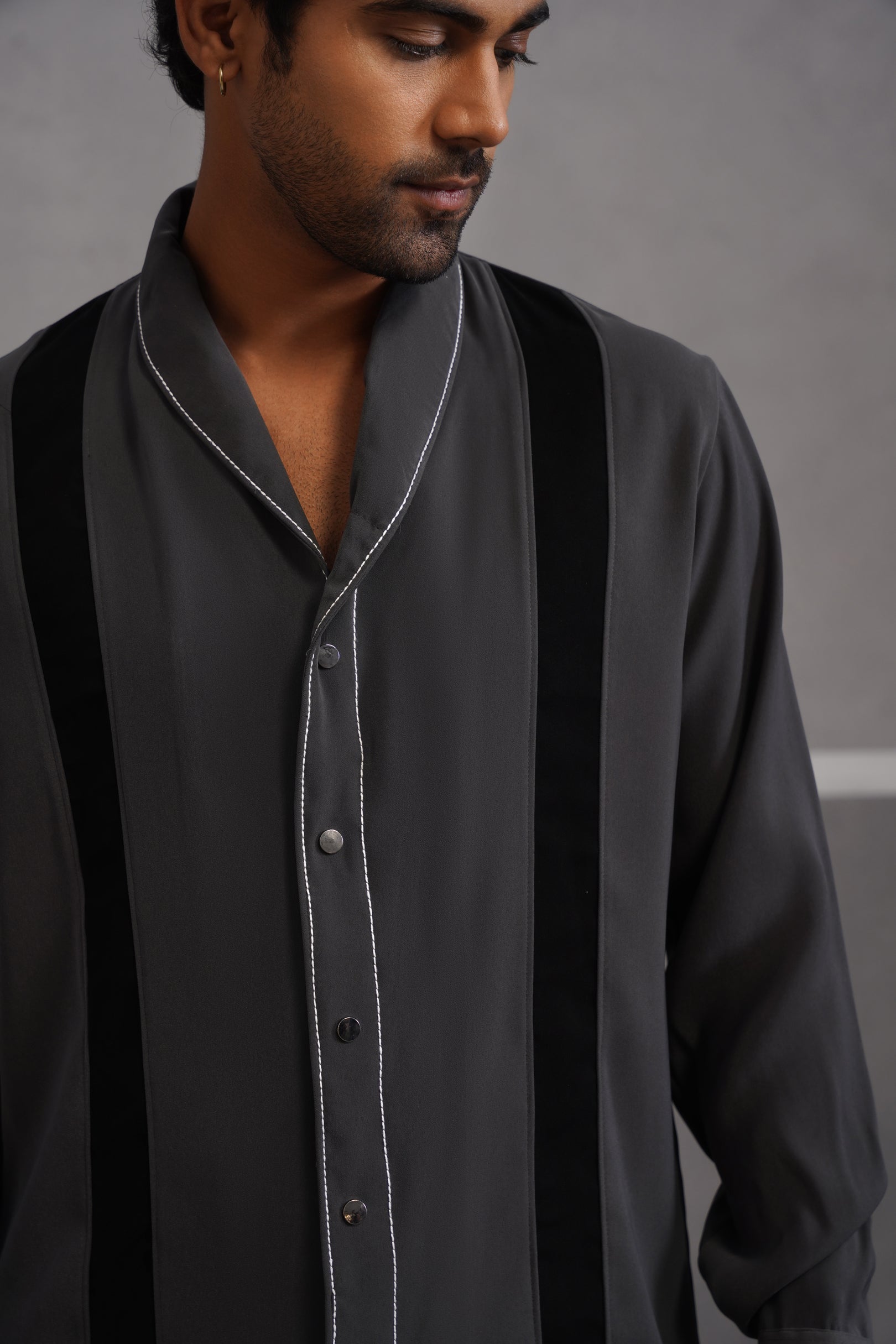 Korean Lycra Elite Full Sleeve Double Striped Shirt - Grey