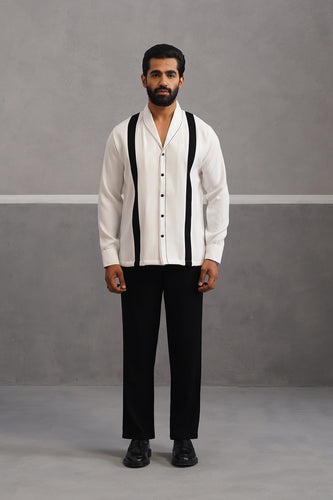 Striped Shirt Korean Lycra Co-ord Set - White