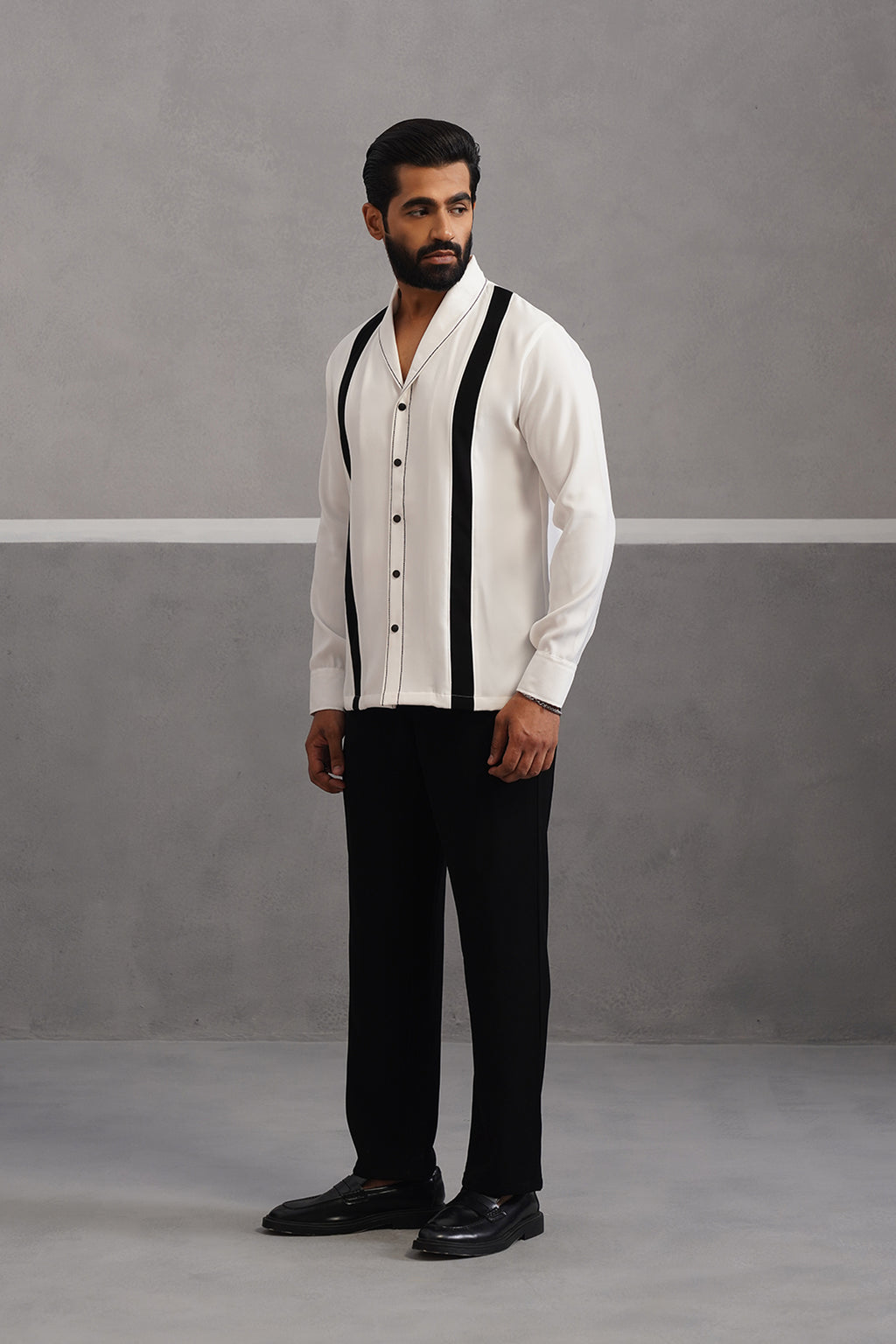 Striped Shirt Korean Lycra Co-ord Set - White