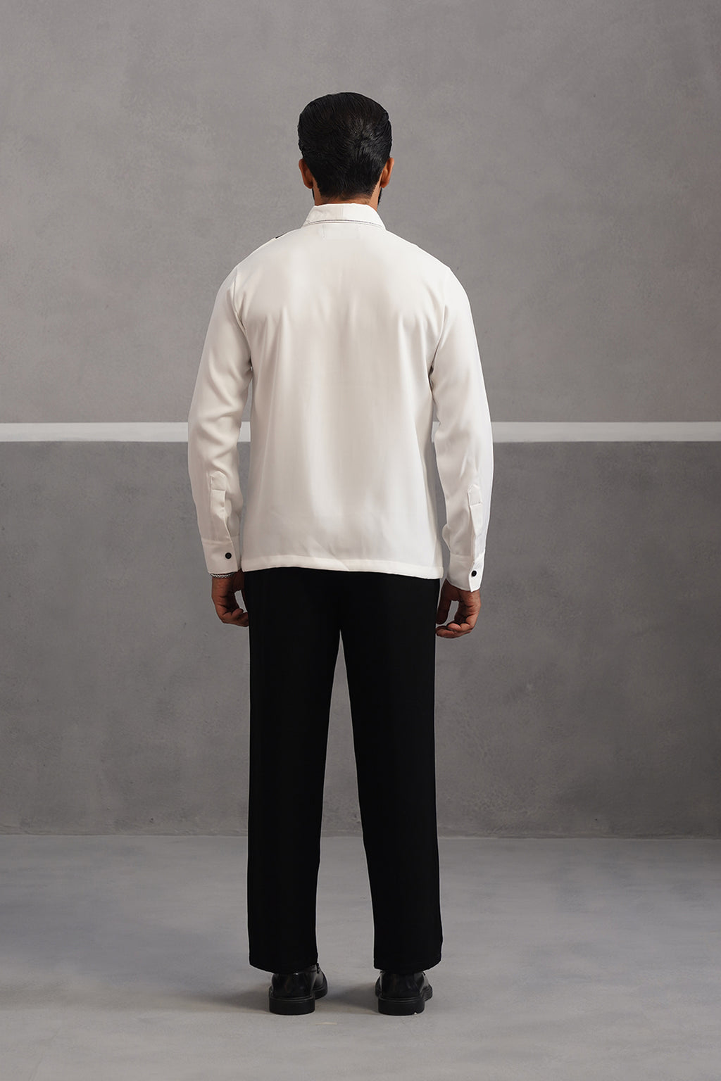 Striped Shirt Korean Lycra Co-ord Set - White