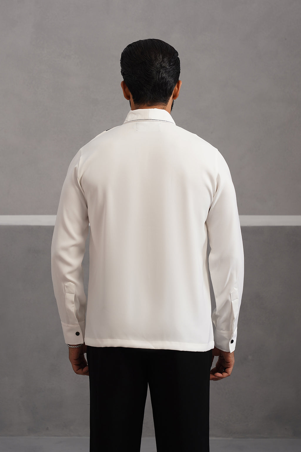 Korean Lycra Elite Full Sleeve Double Striped Shirt - White