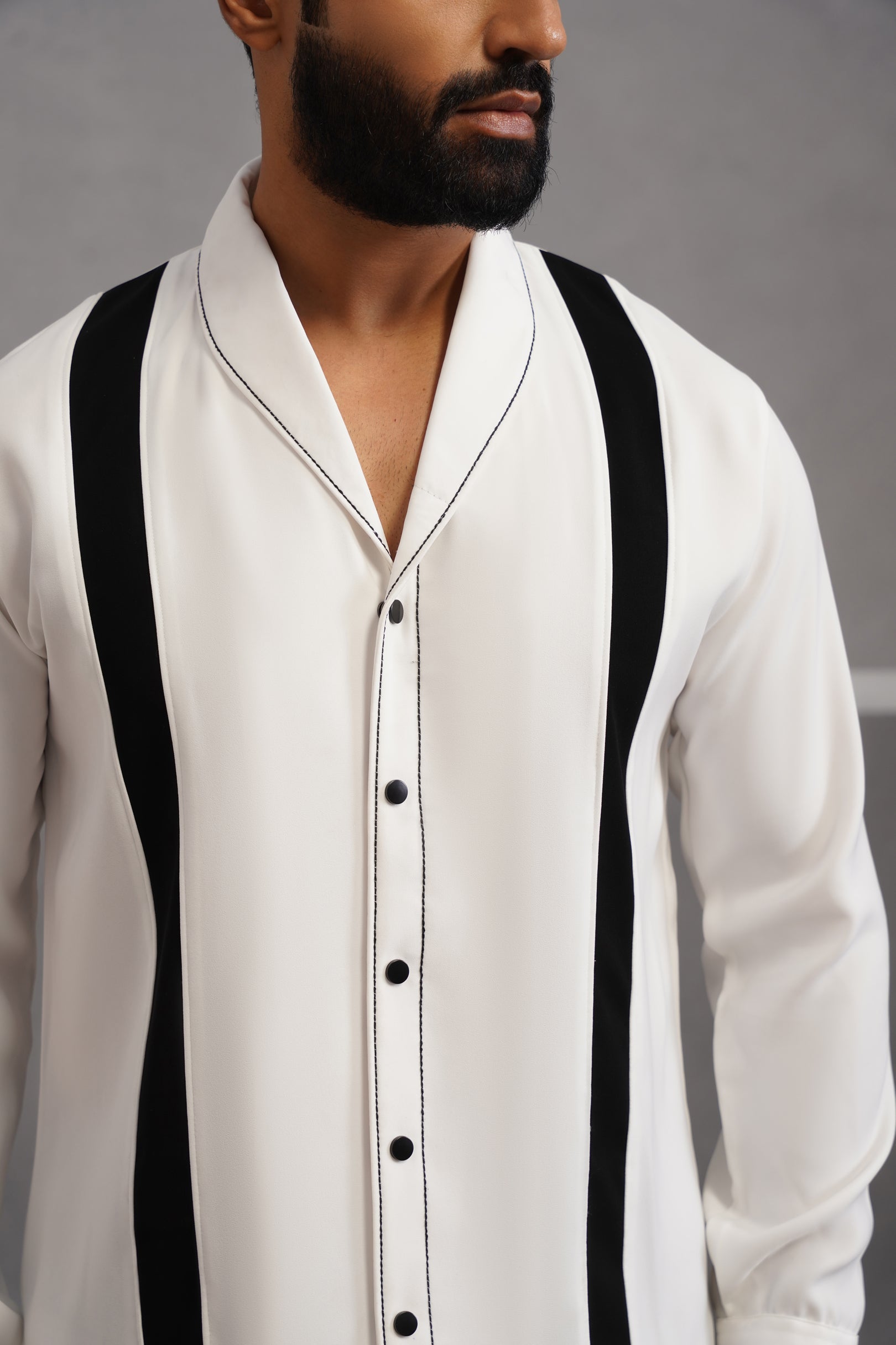 Korean Lycra Elite Full Sleeve Double Striped Shirt - White