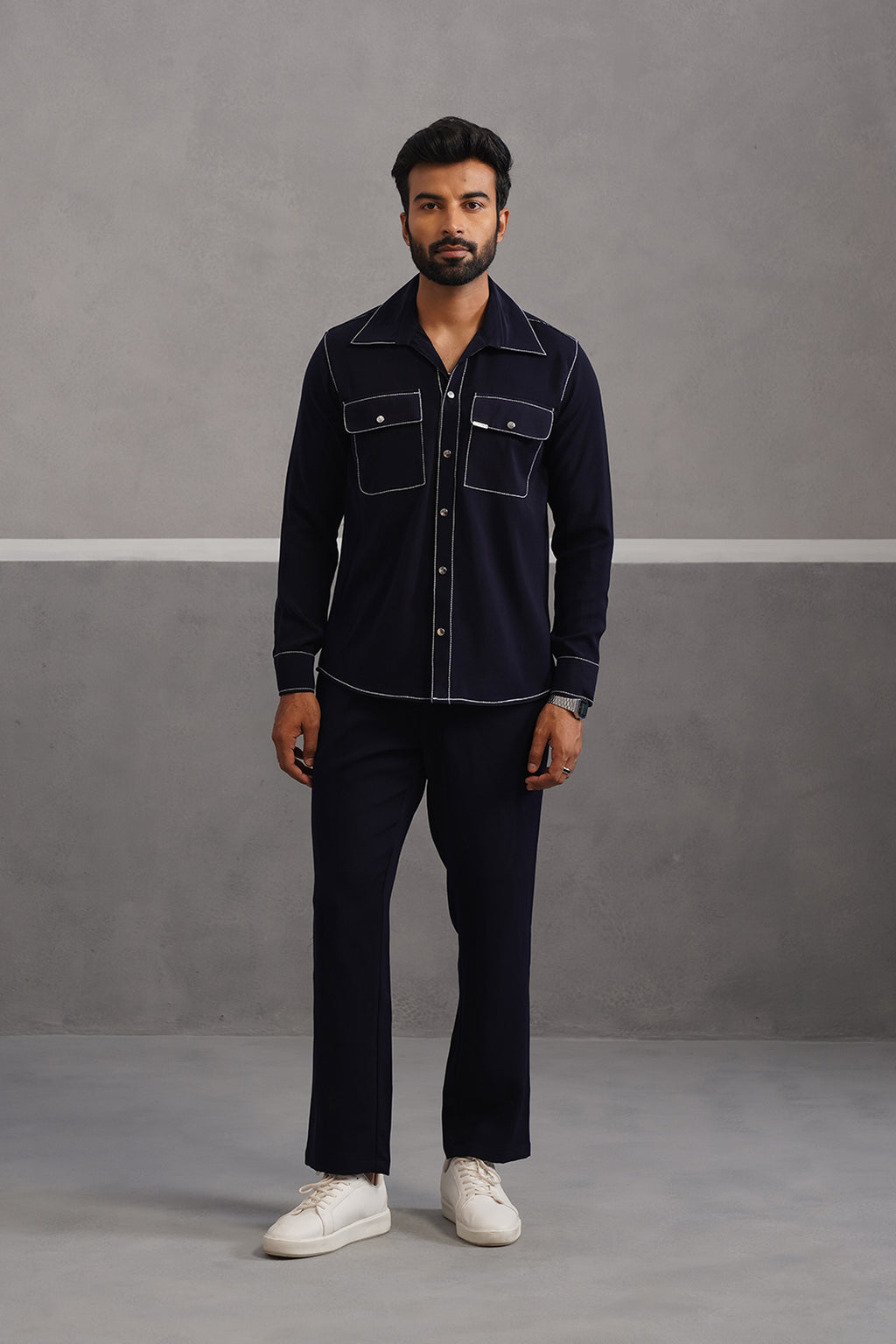 Elite Embroidered Double Pocket Co-ord Set - Blue