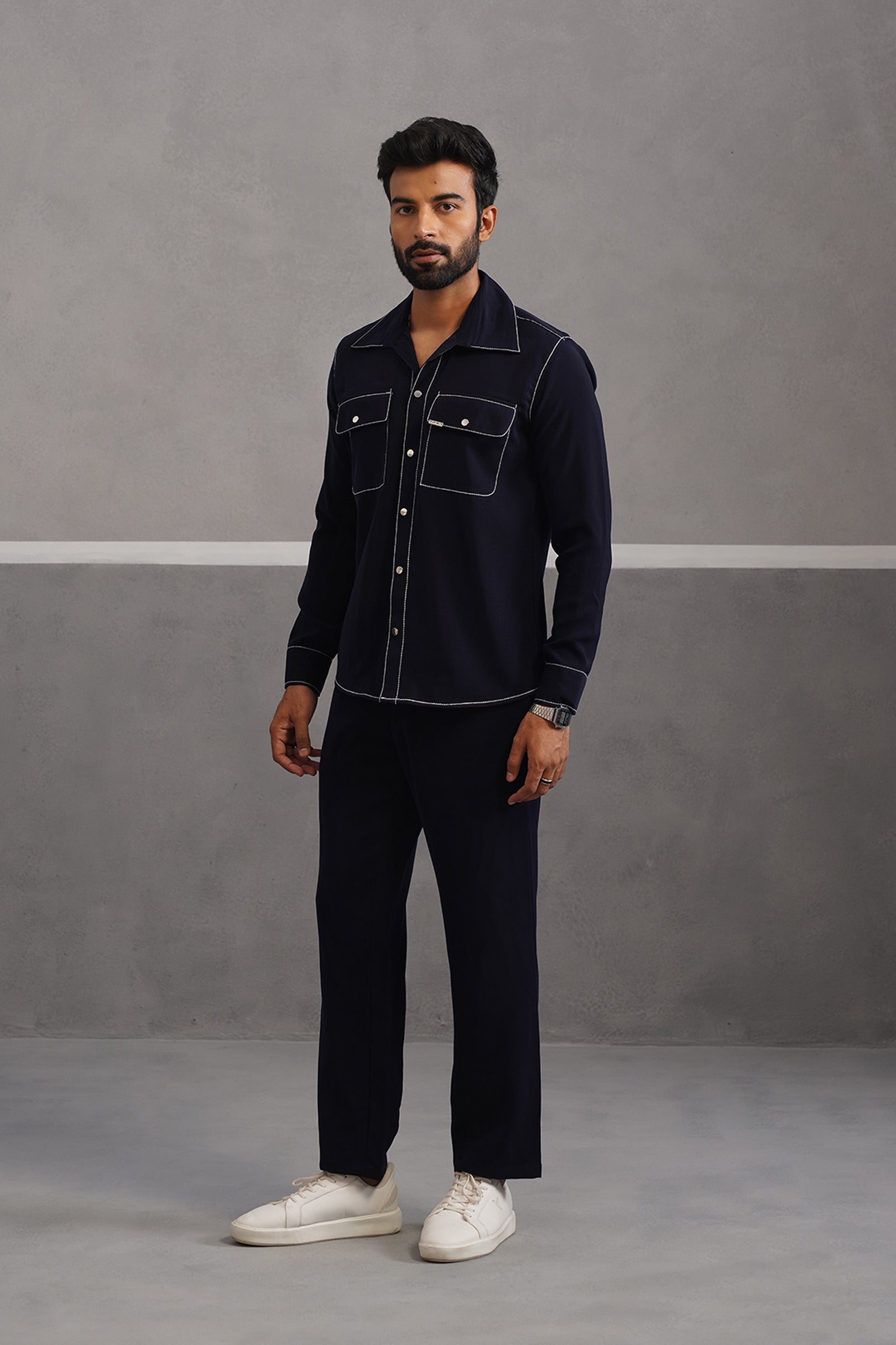 Elite Embroidered Double Pocket Co-ord Set - Blue