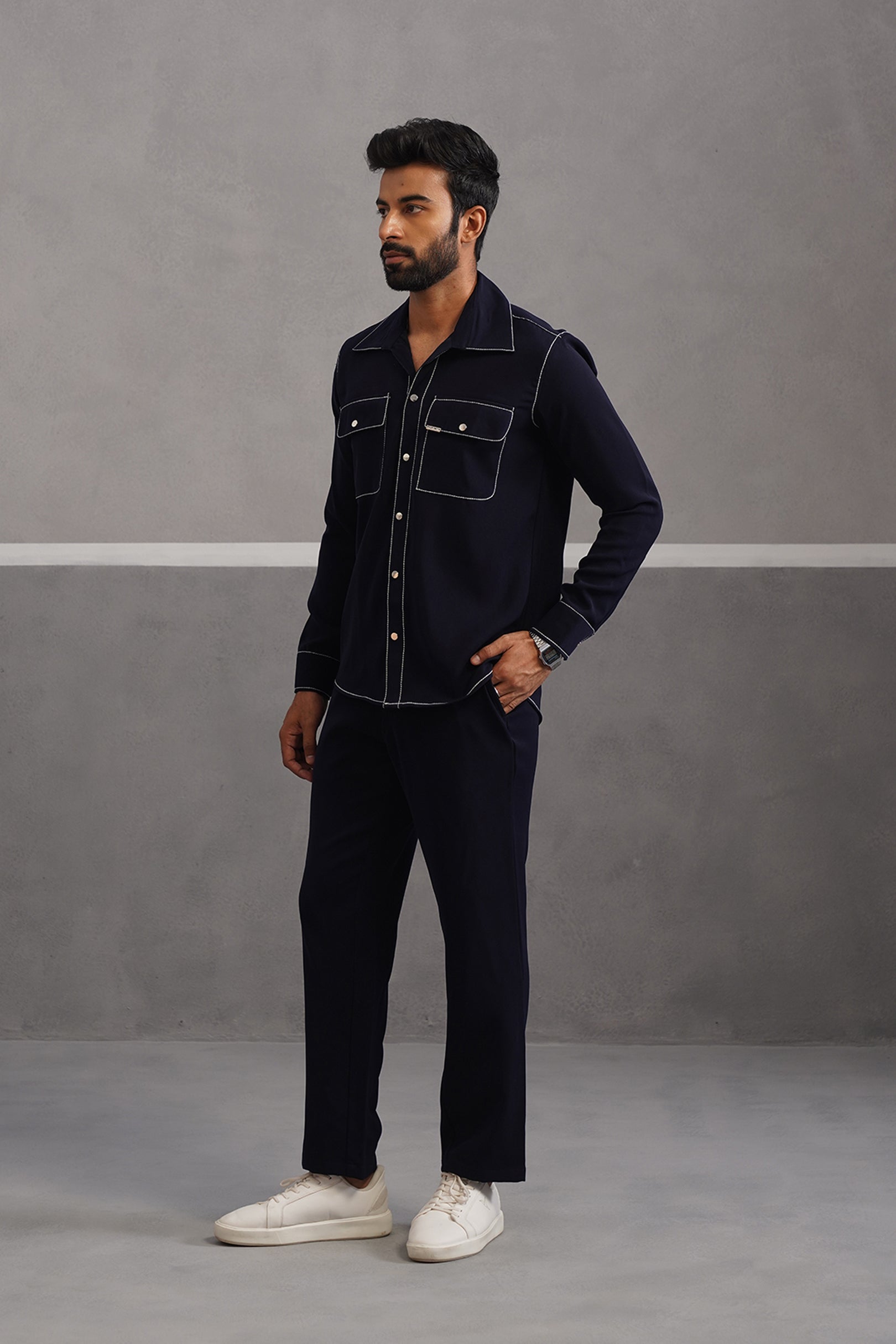Elite Embroidered Double Pocket Co-ord Set - Blue