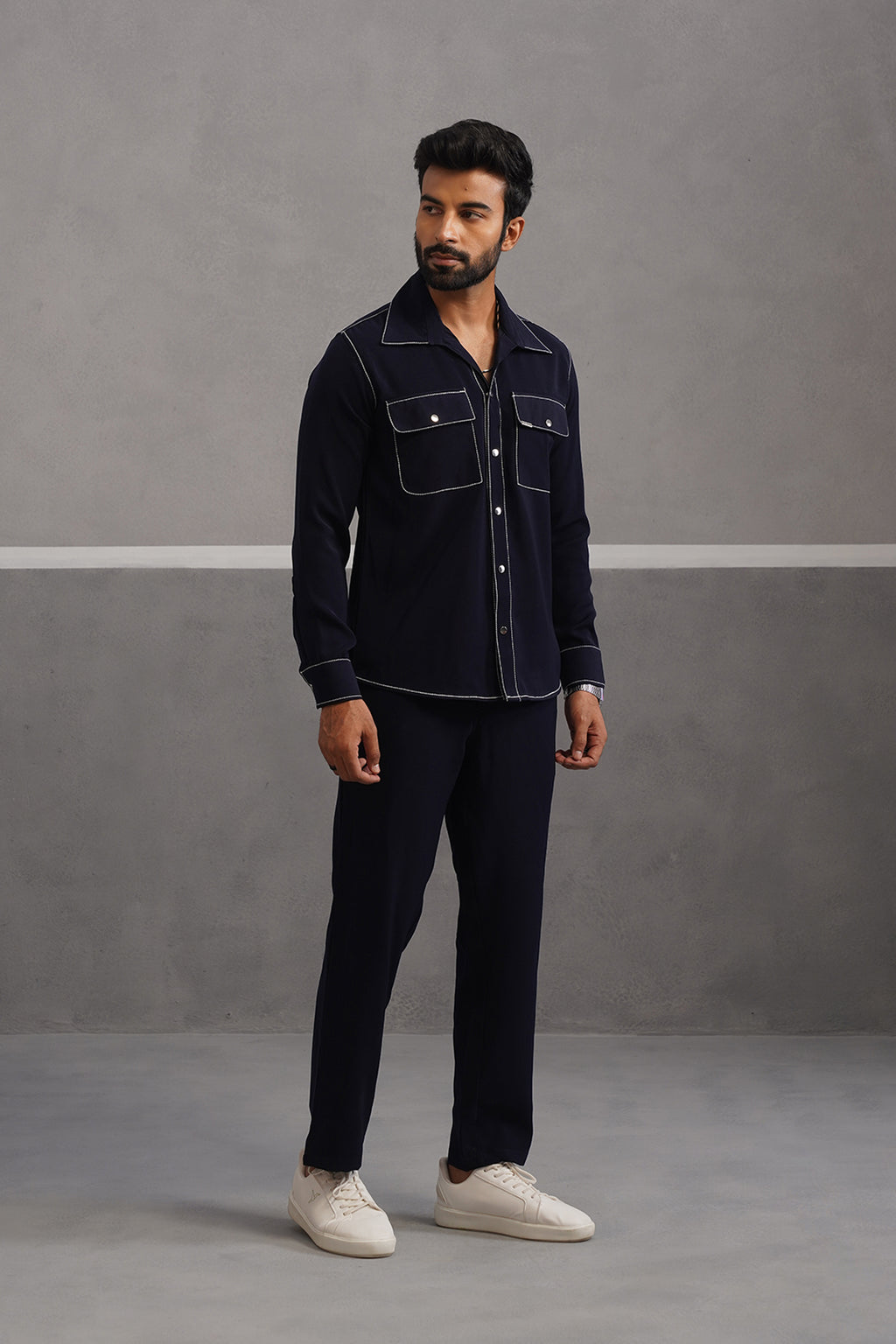 Elite Embroidered Double Pocket Co-ord Set - Blue