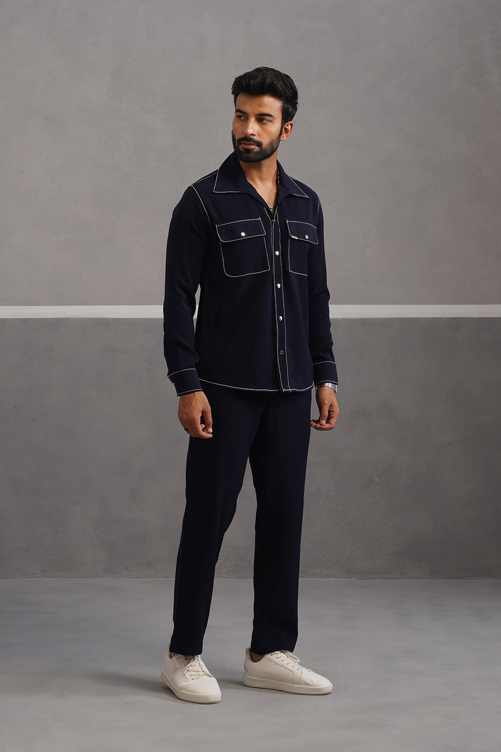 Elite Embroidered Double Pocket Co-ord Set - Blue