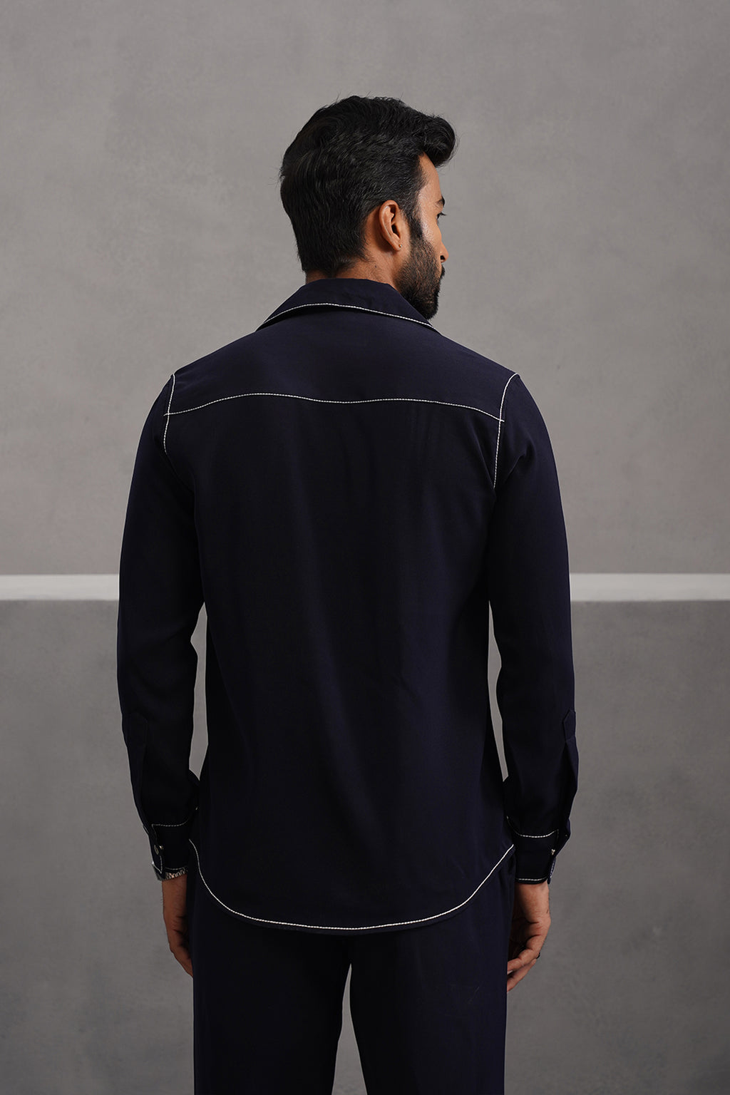 Korean Lycra Elite Double Pocket Embroidered Shirt - Blue