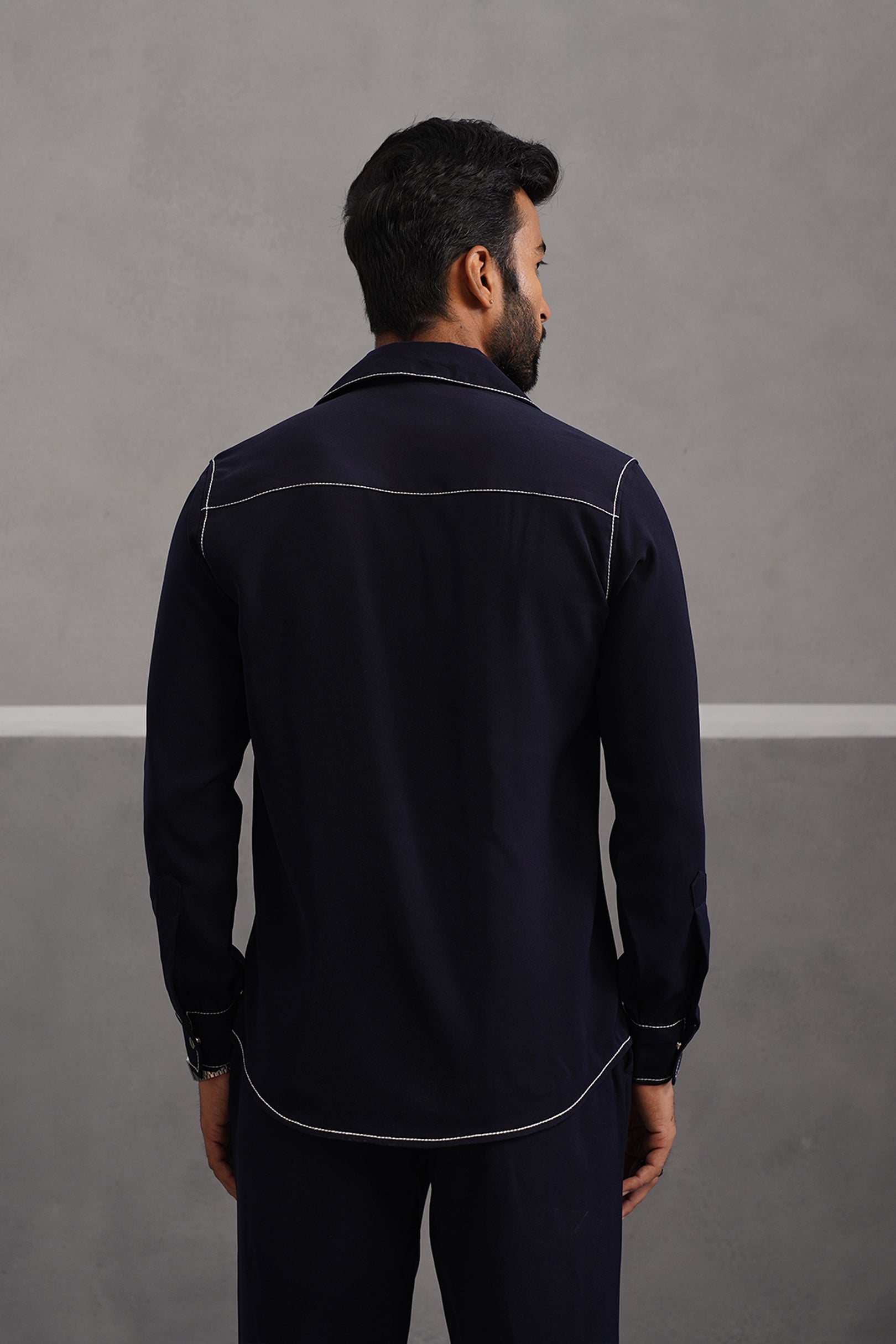 Korean Lycra Elite Double Pocket Embroidered Shirt - Blue