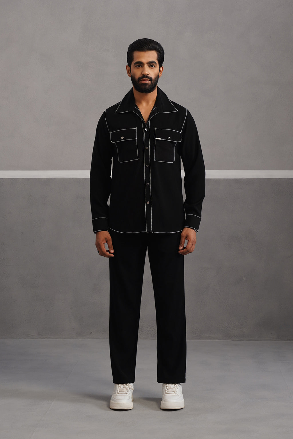 Elite Embroidered Double Pocket Co-ord Set - Black