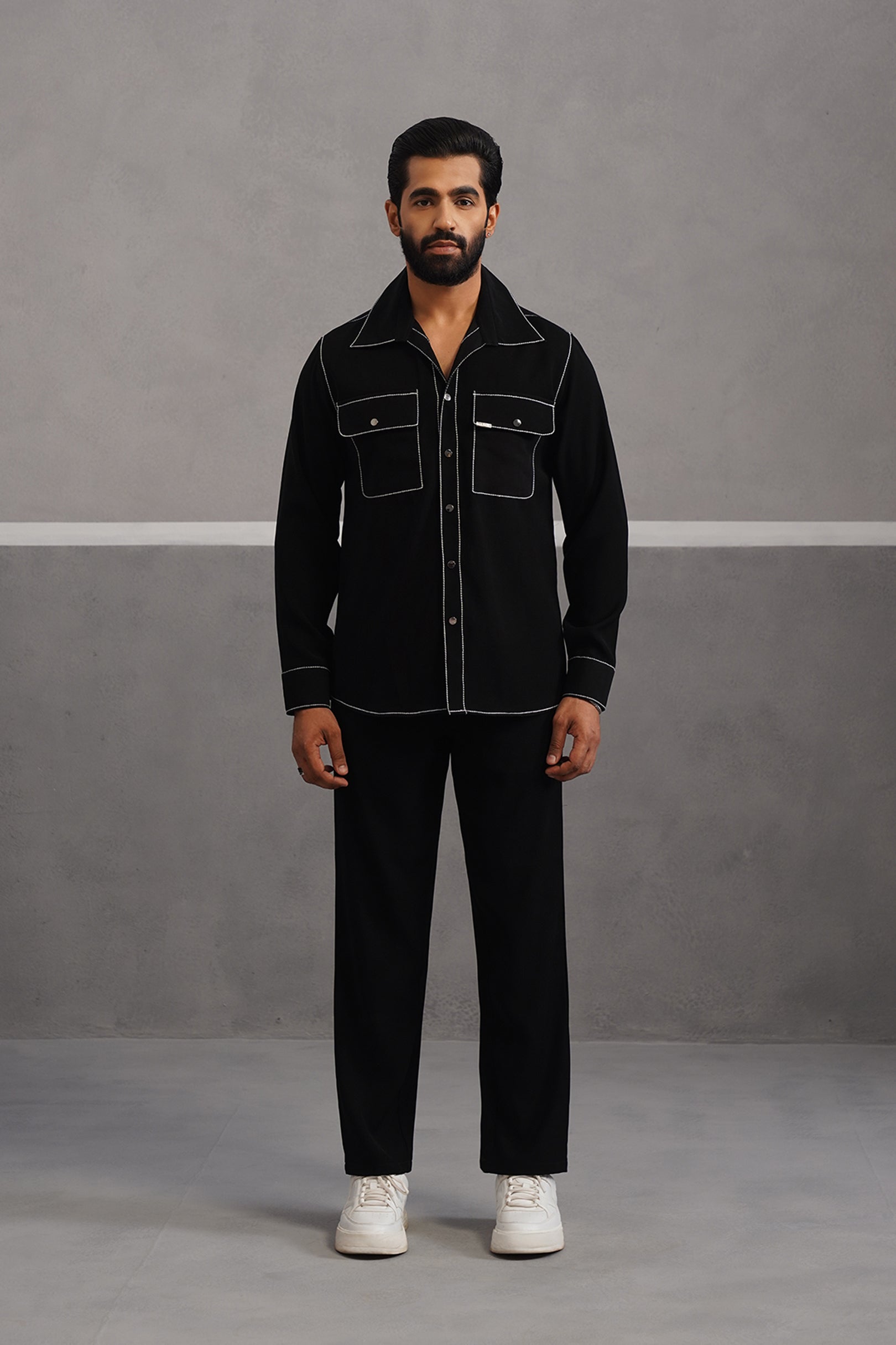 Elite Embroidered Double Pocket Co-ord Set - Black