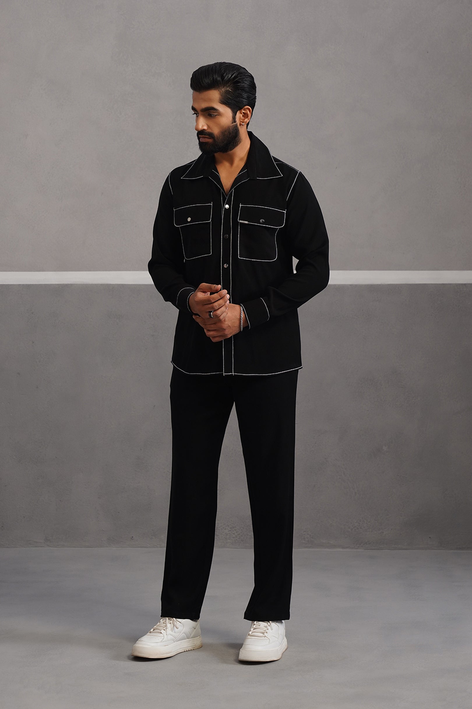 Elite Embroidered Double Pocket Co-ord Set - Black
