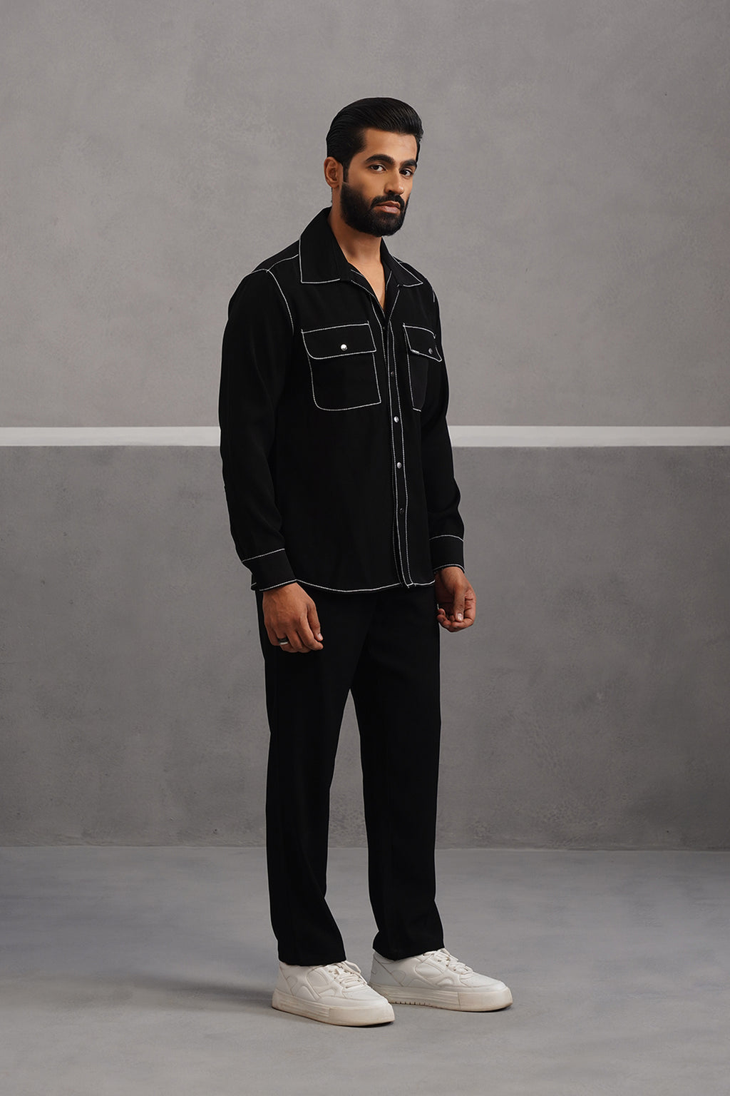 Elite Embroidered Double Pocket Co-ord Set - Black