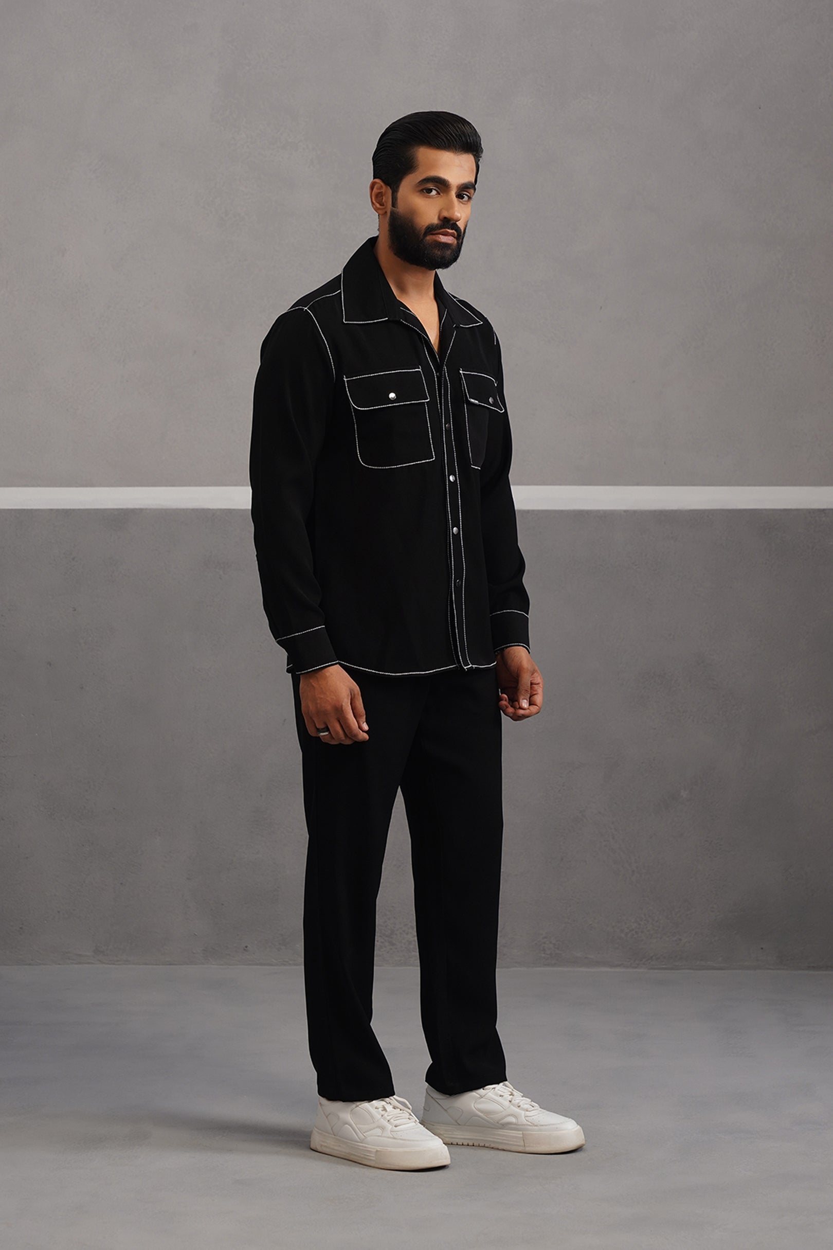 Elite Embroidered Double Pocket Co-ord Set - Black