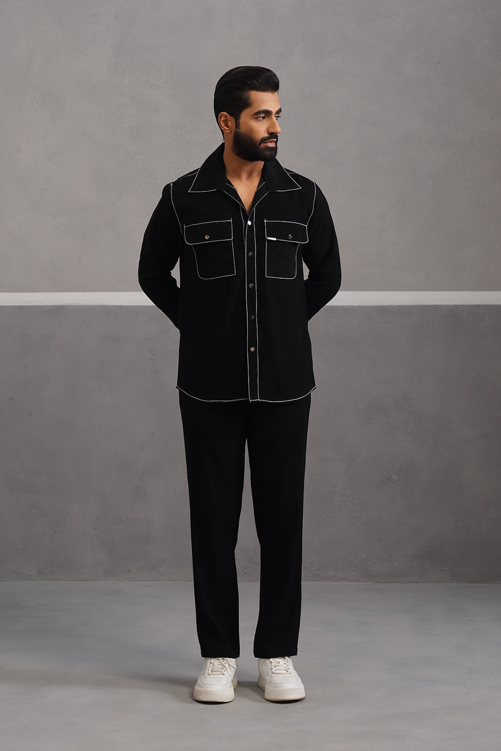 Elite Embroidered Double Pocket Co-ord Set - Black