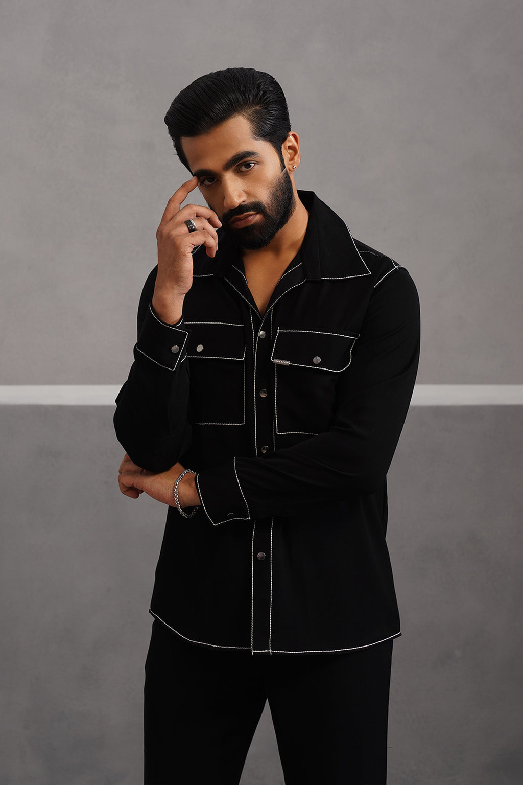 Elite Embroidered Double Pocket Co-ord Set - Black