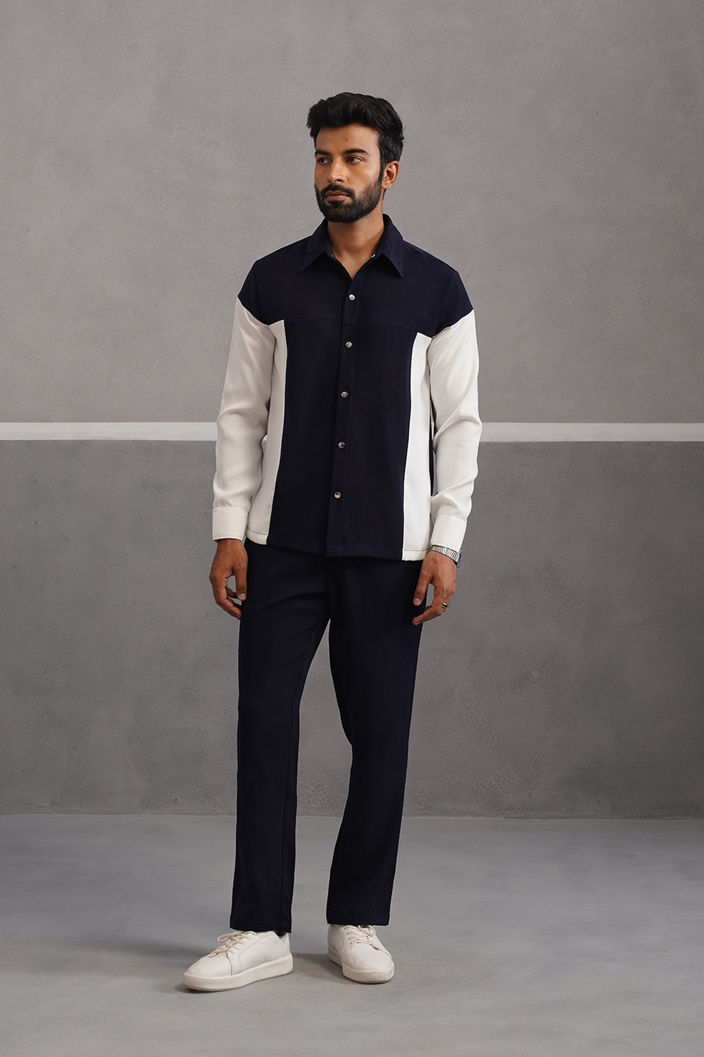 Luxury Patchwork Shirt Coord Set - Blue