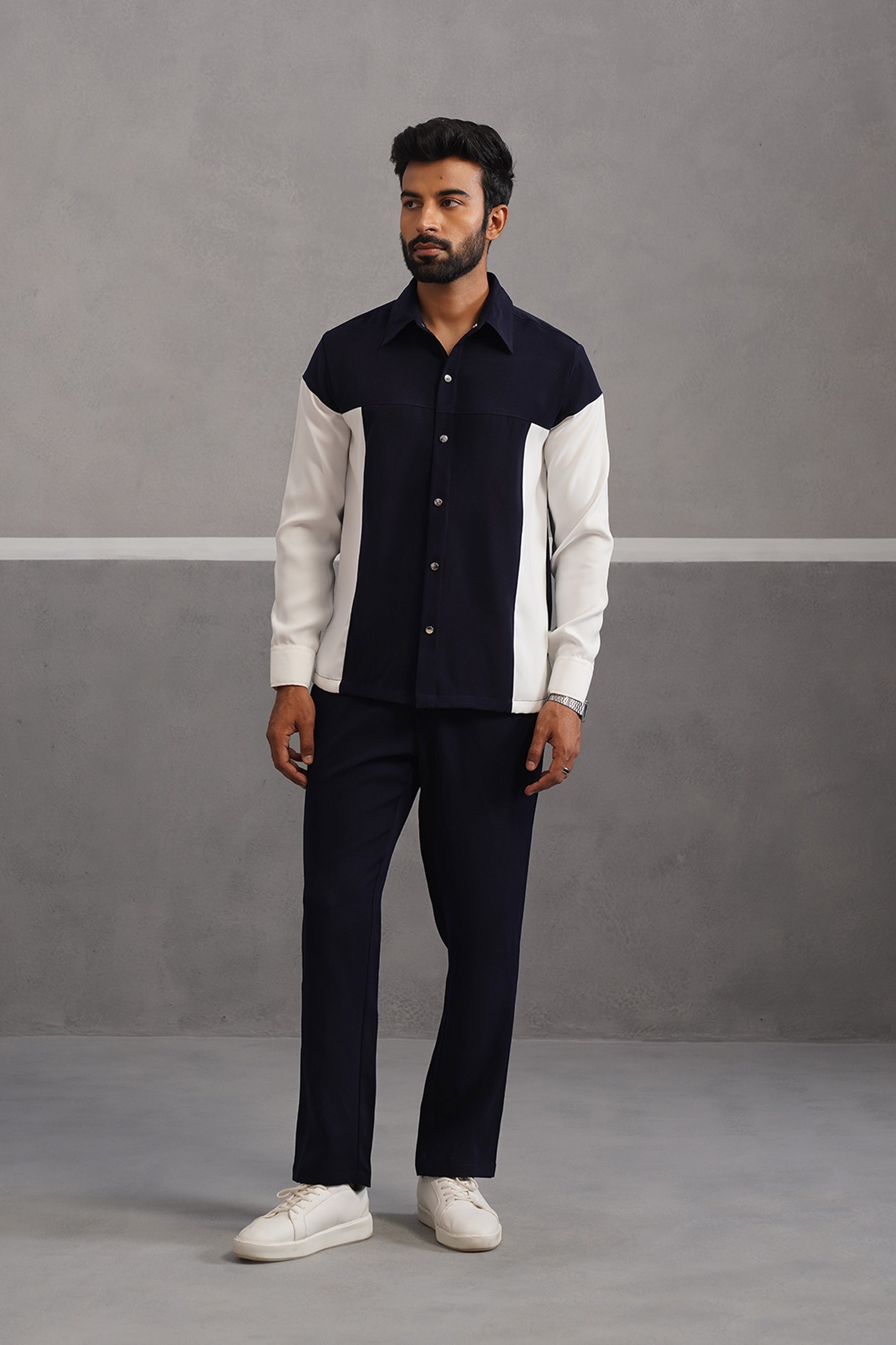 Luxury Patchwork Shirt Coord Set - Blue