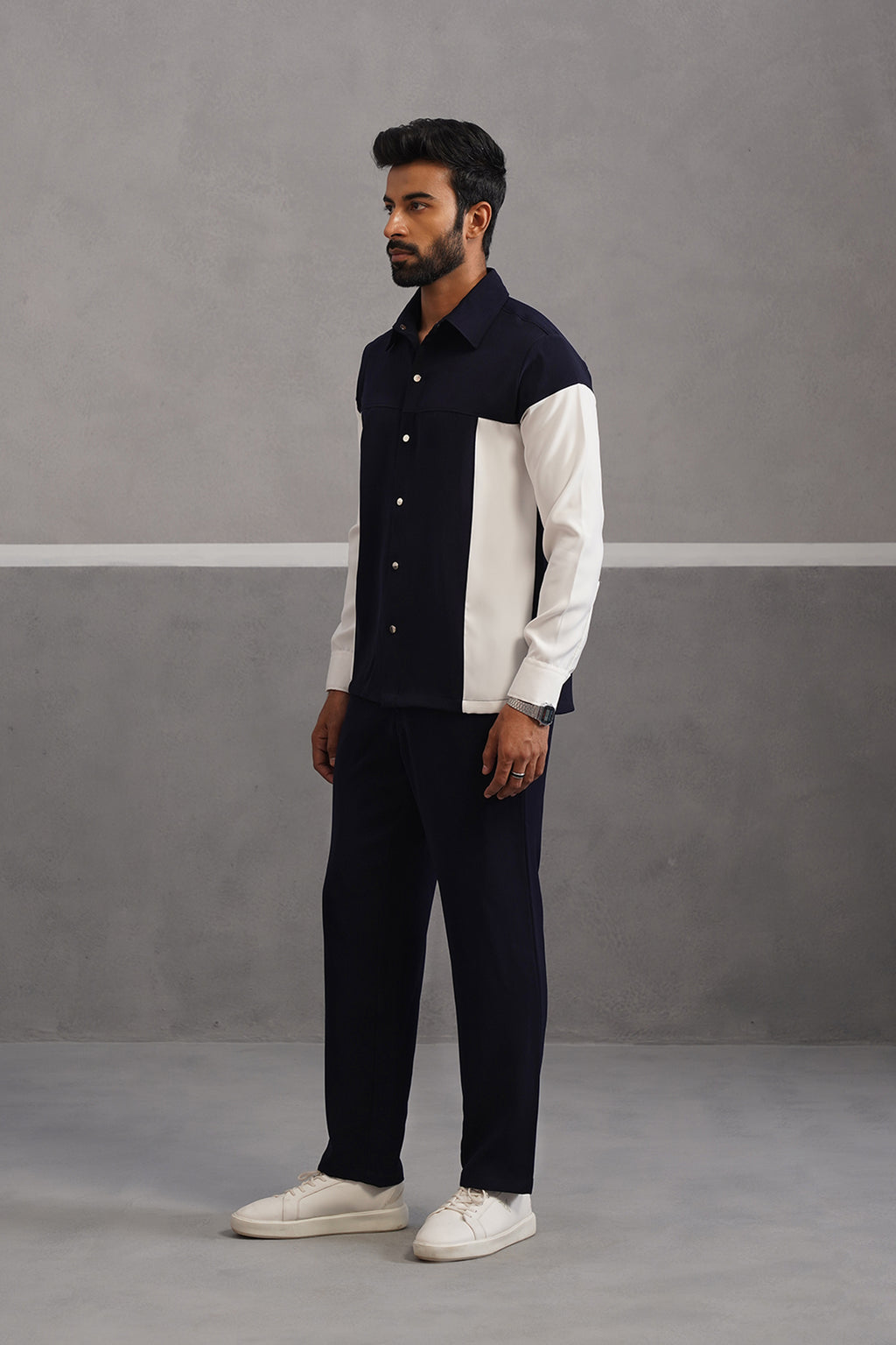 Luxury Patchwork Shirt Coord Set - Blue
