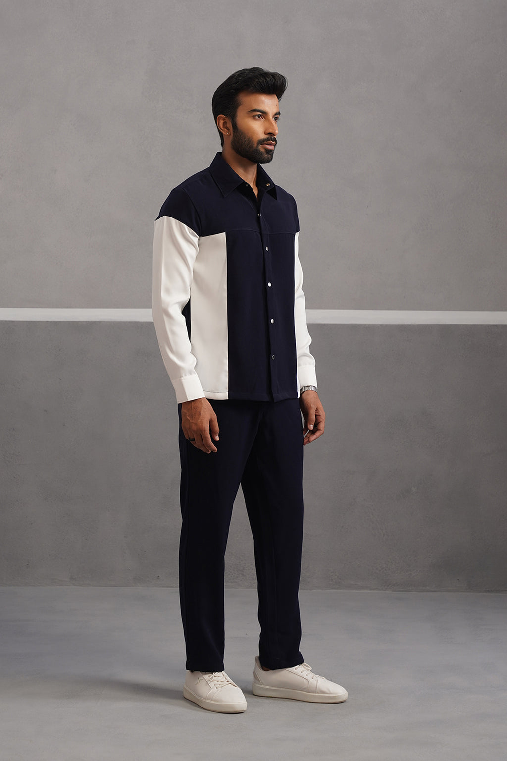 Luxury Patchwork Shirt Coord Set - Blue