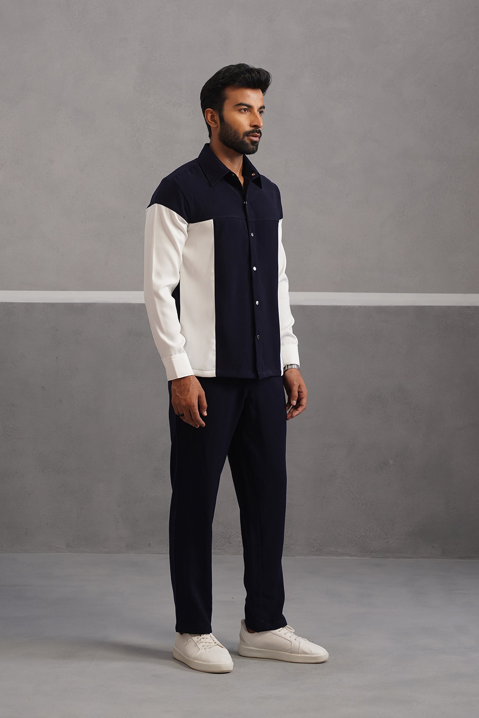 Luxury Patchwork Shirt Coord Set - Blue
