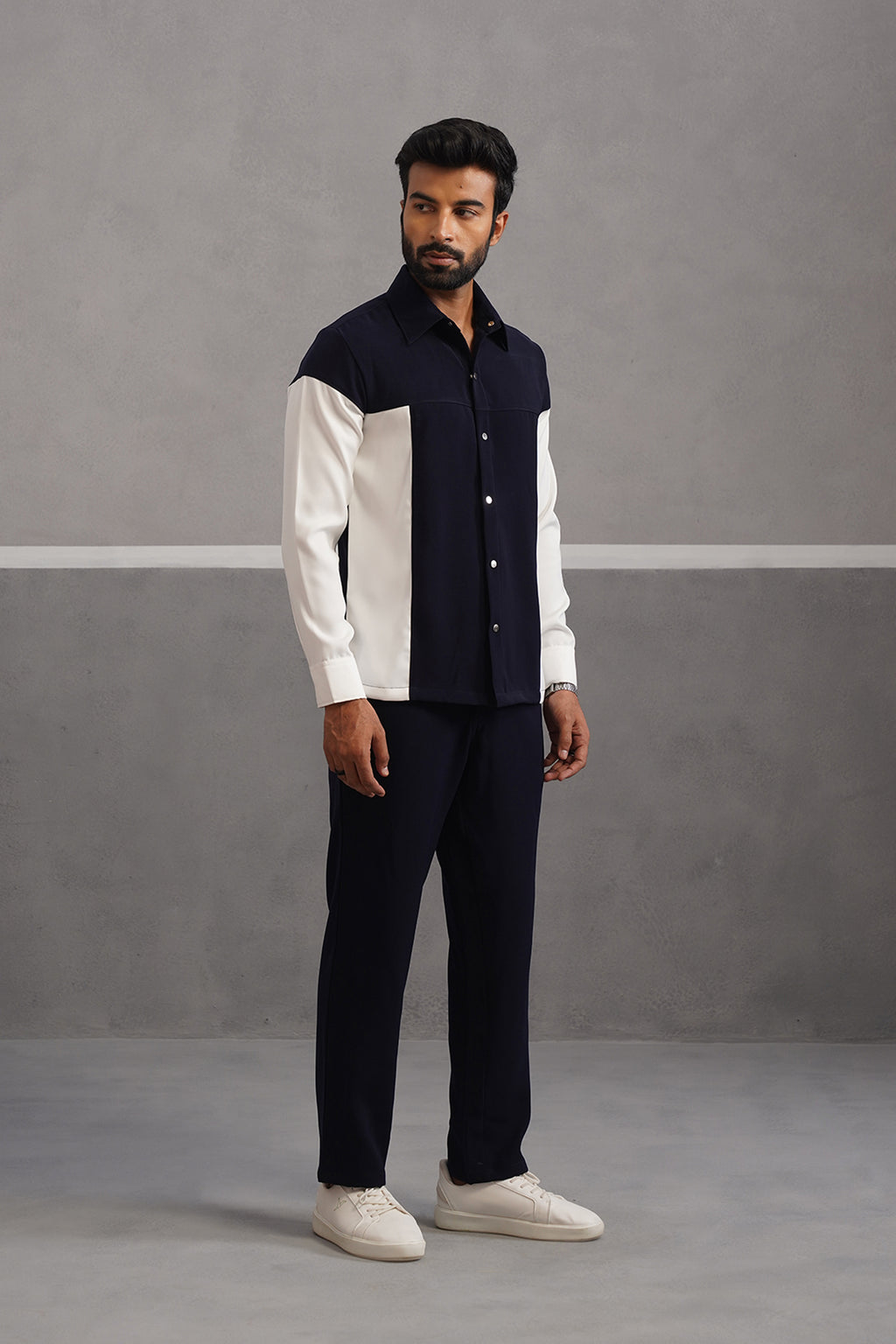 Luxury Patchwork Shirt Coord Set - Blue