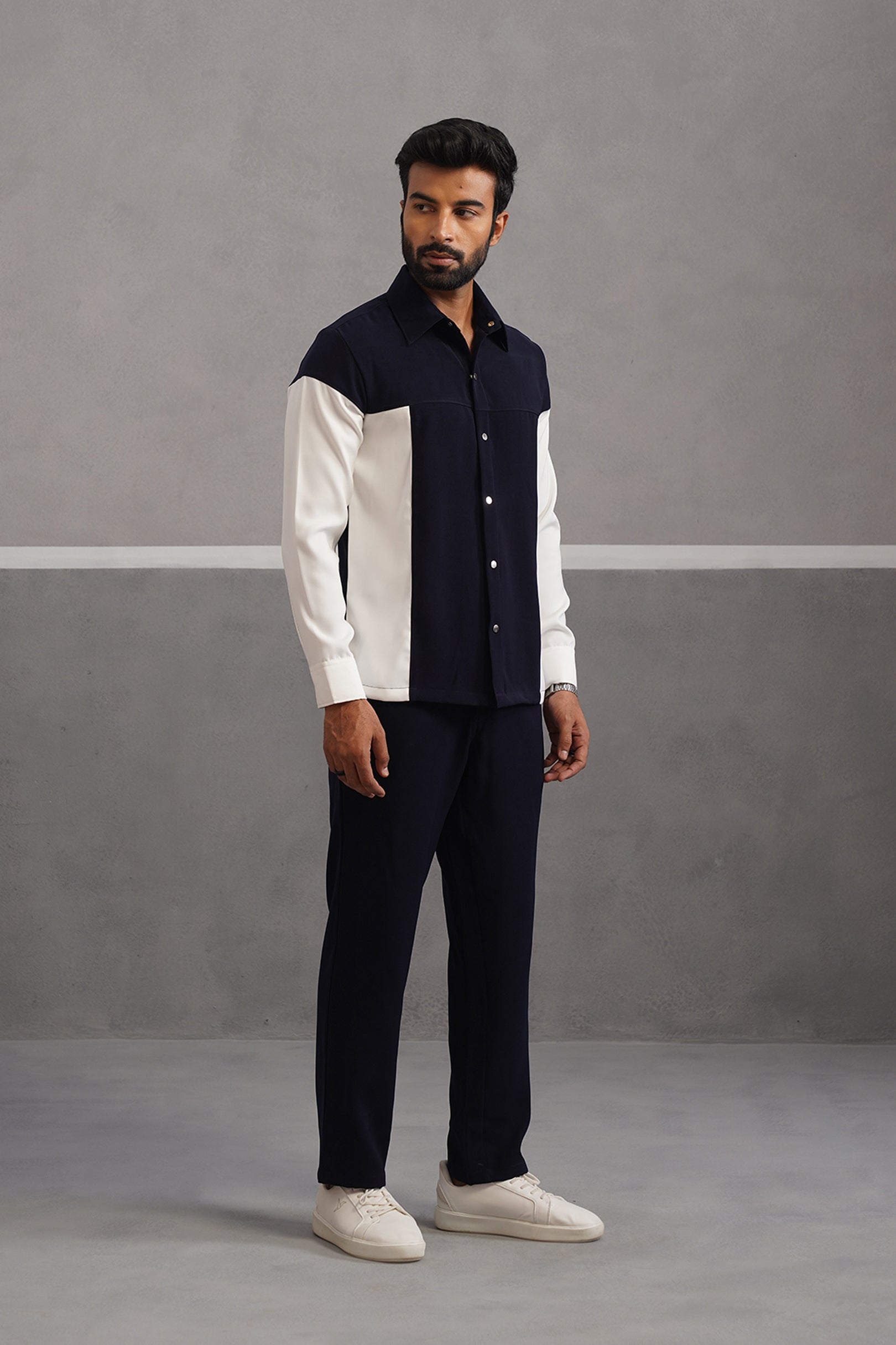 Luxury Patchwork Shirt Coord Set - Blue