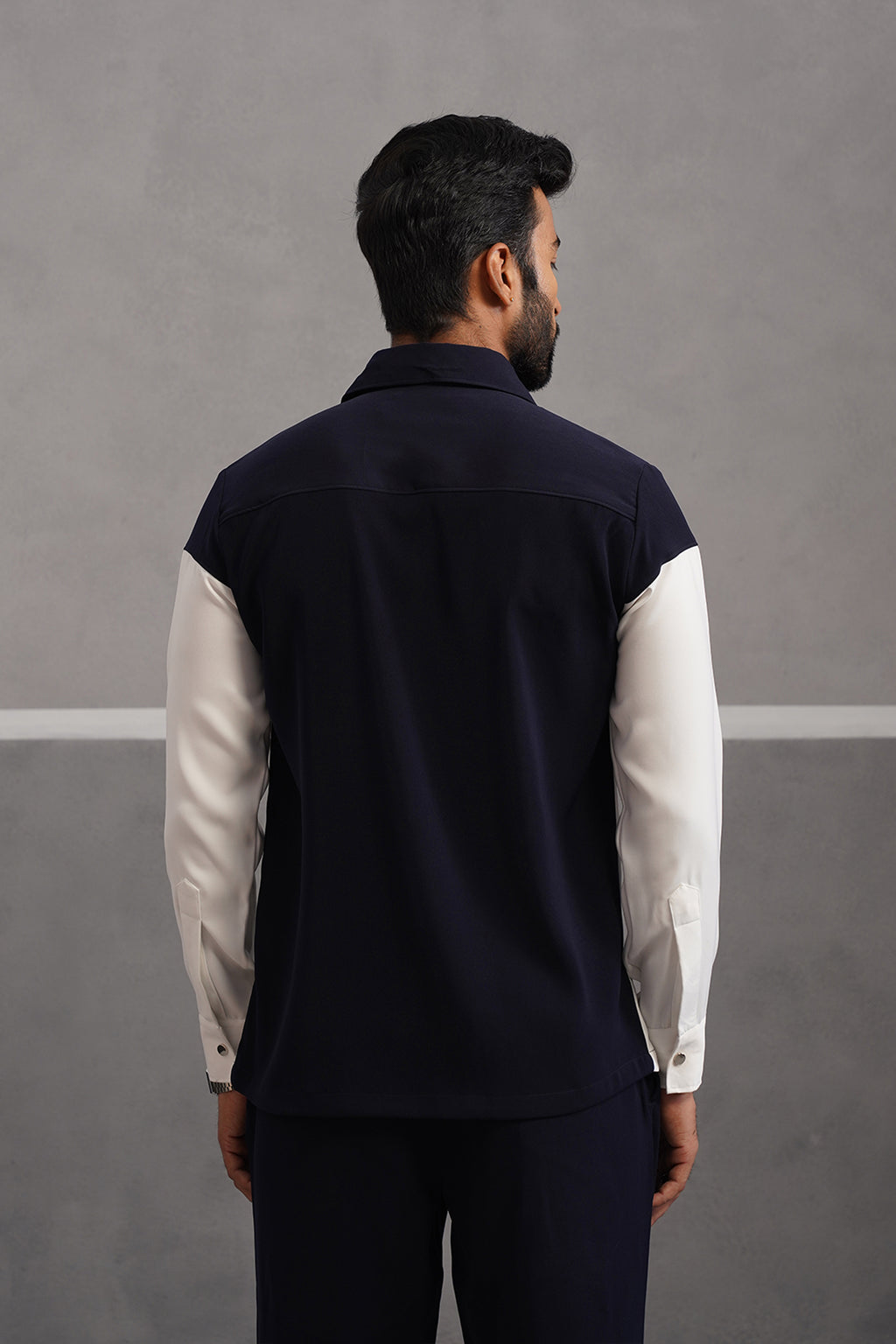 Korean Lycra Luxe Patchwork Shirt - Blue