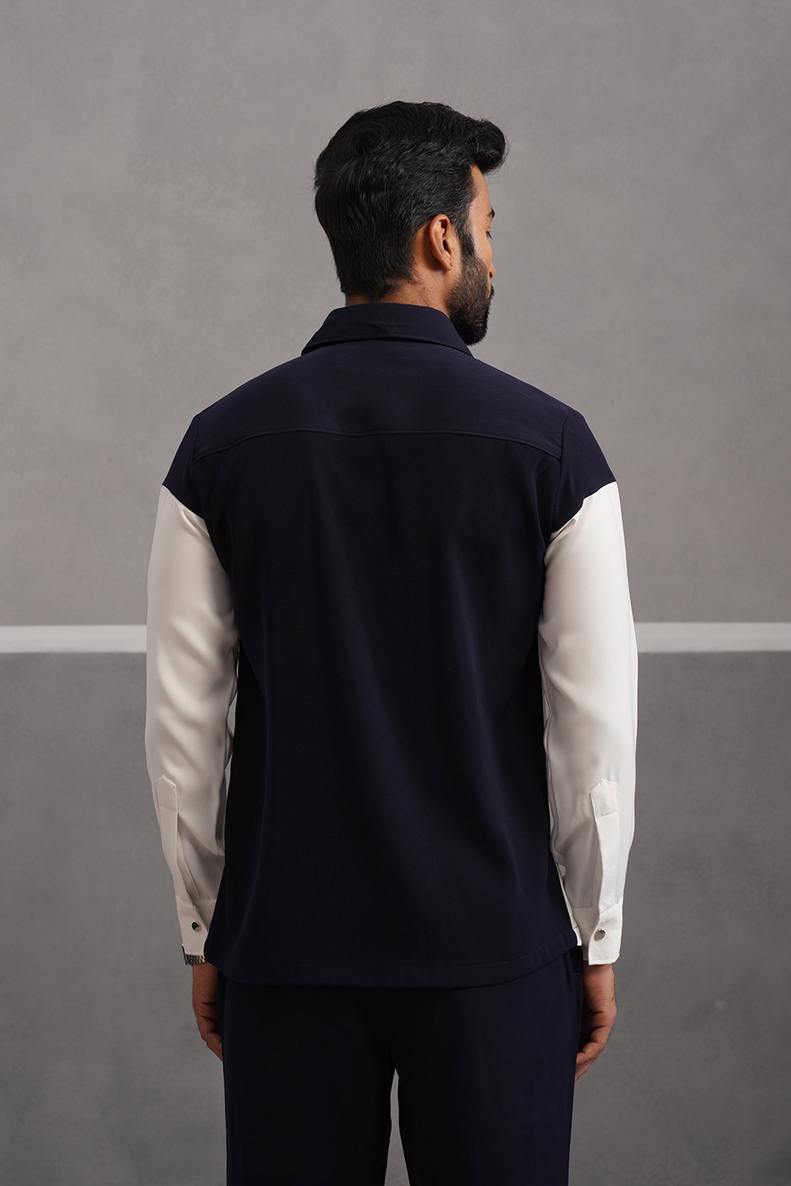 Korean Lycra Luxe Patchwork Shirt - Blue