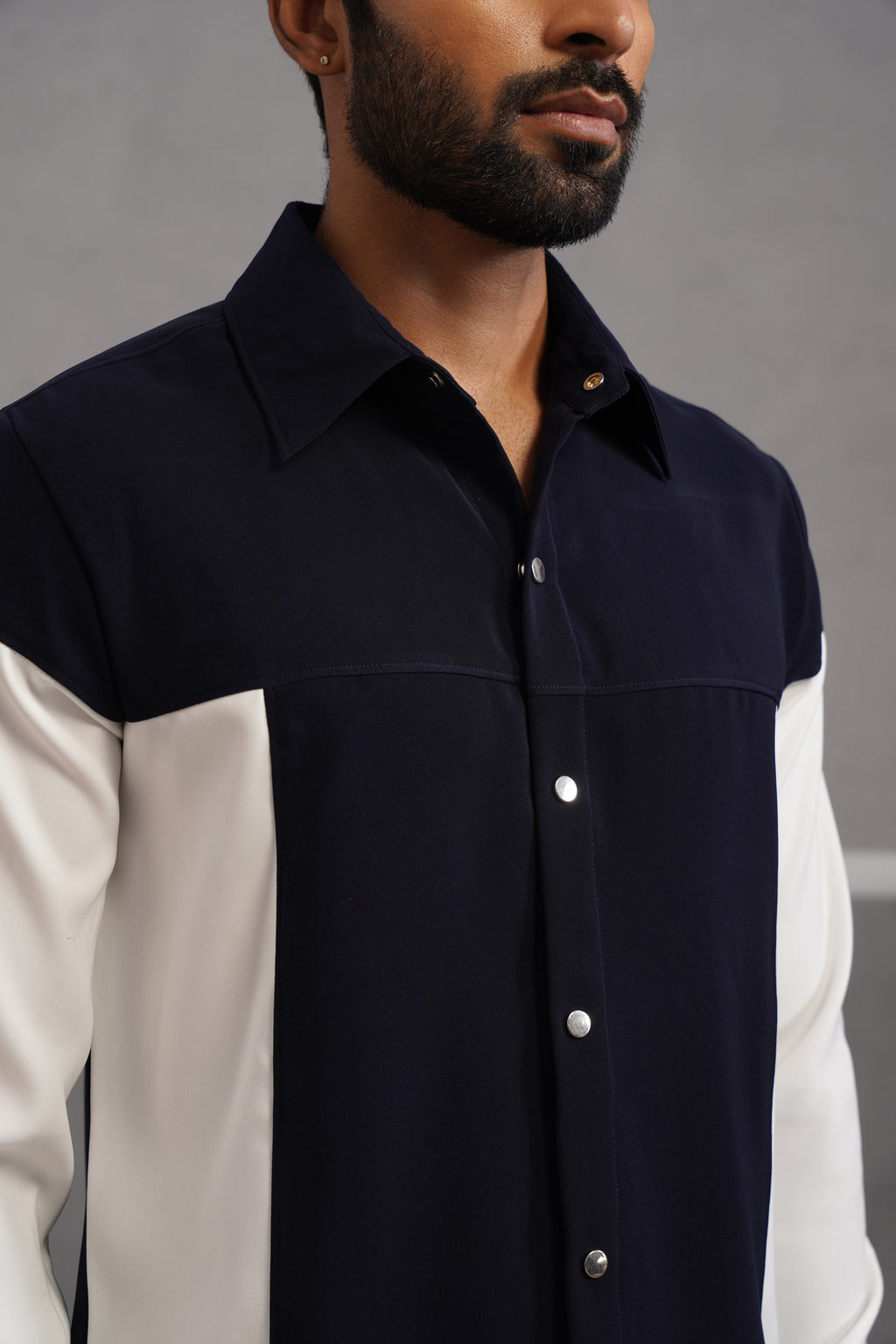 Korean Lycra Luxe Patchwork Shirt - Blue