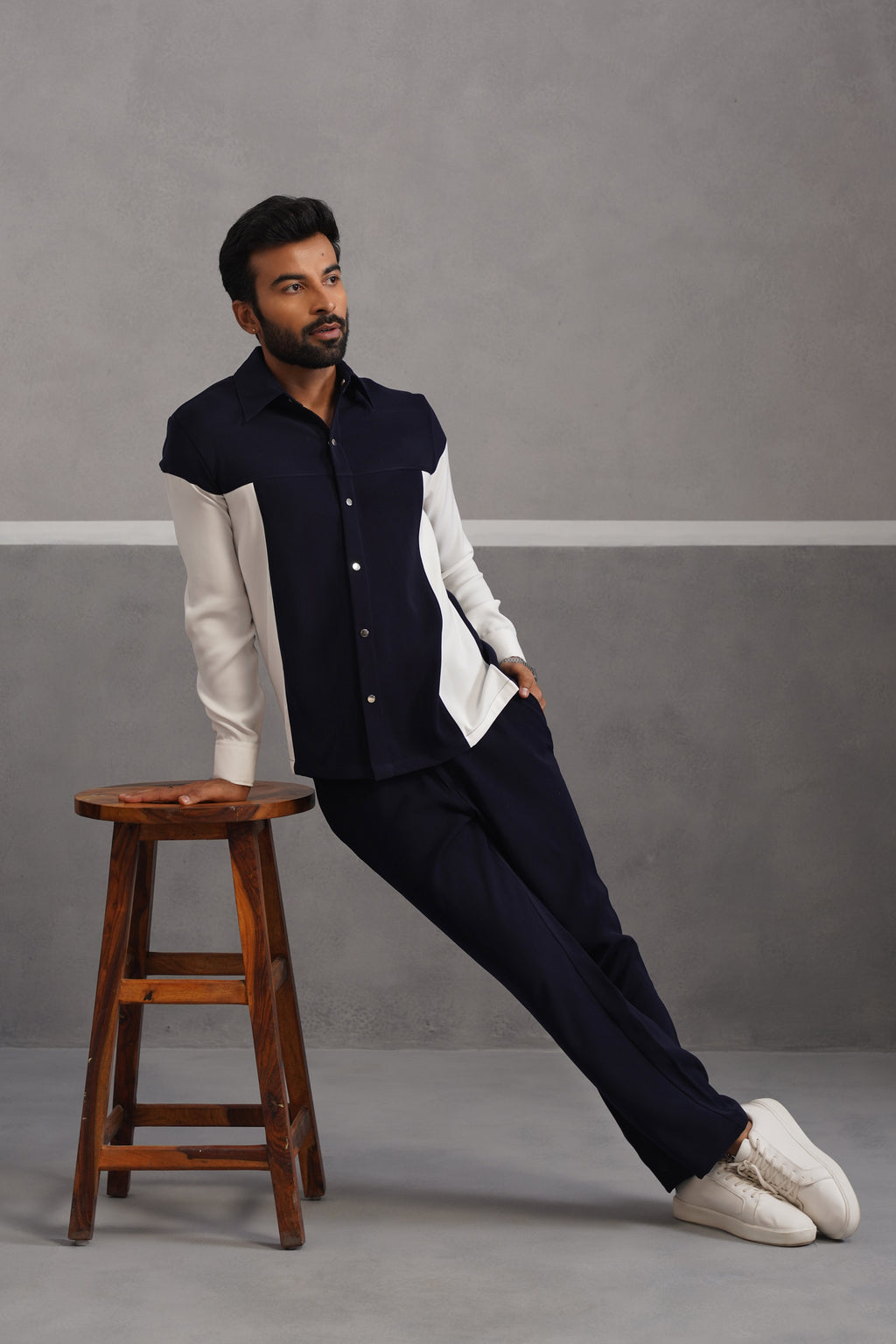Luxury Patchwork Shirt Coord Set - Blue