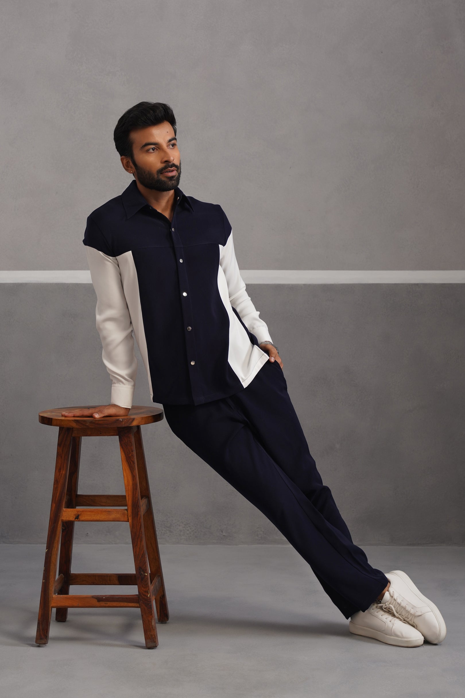 Luxury Patchwork Shirt Coord Set - Blue
