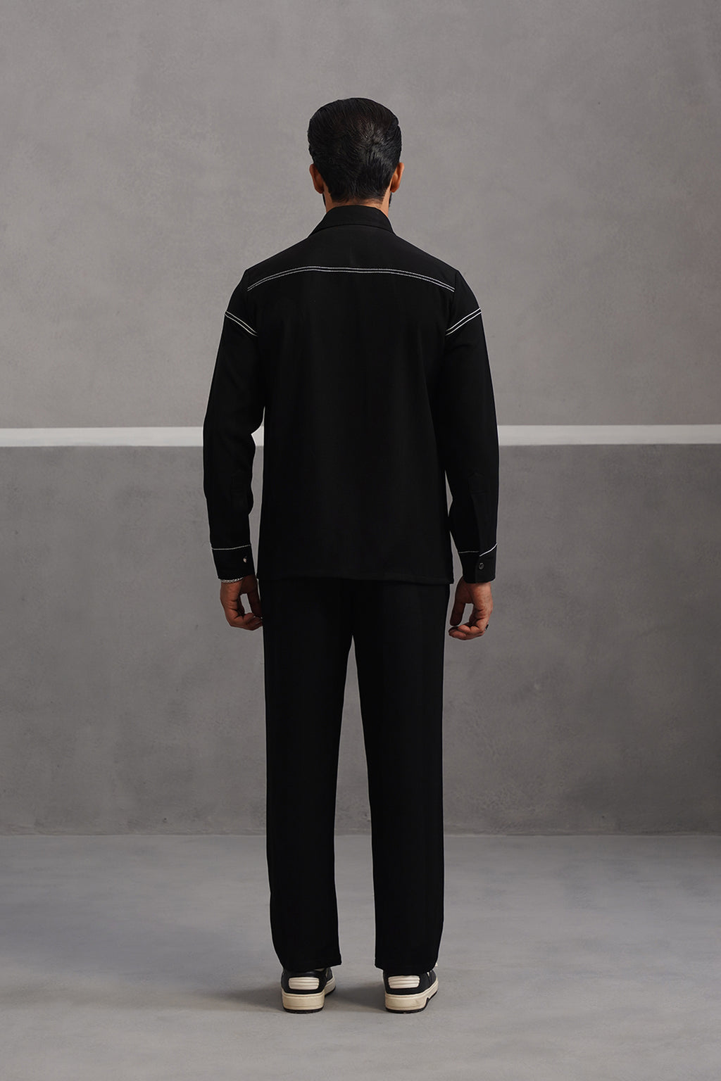 Elite Embroidered Shirt Co-ord Set - Black