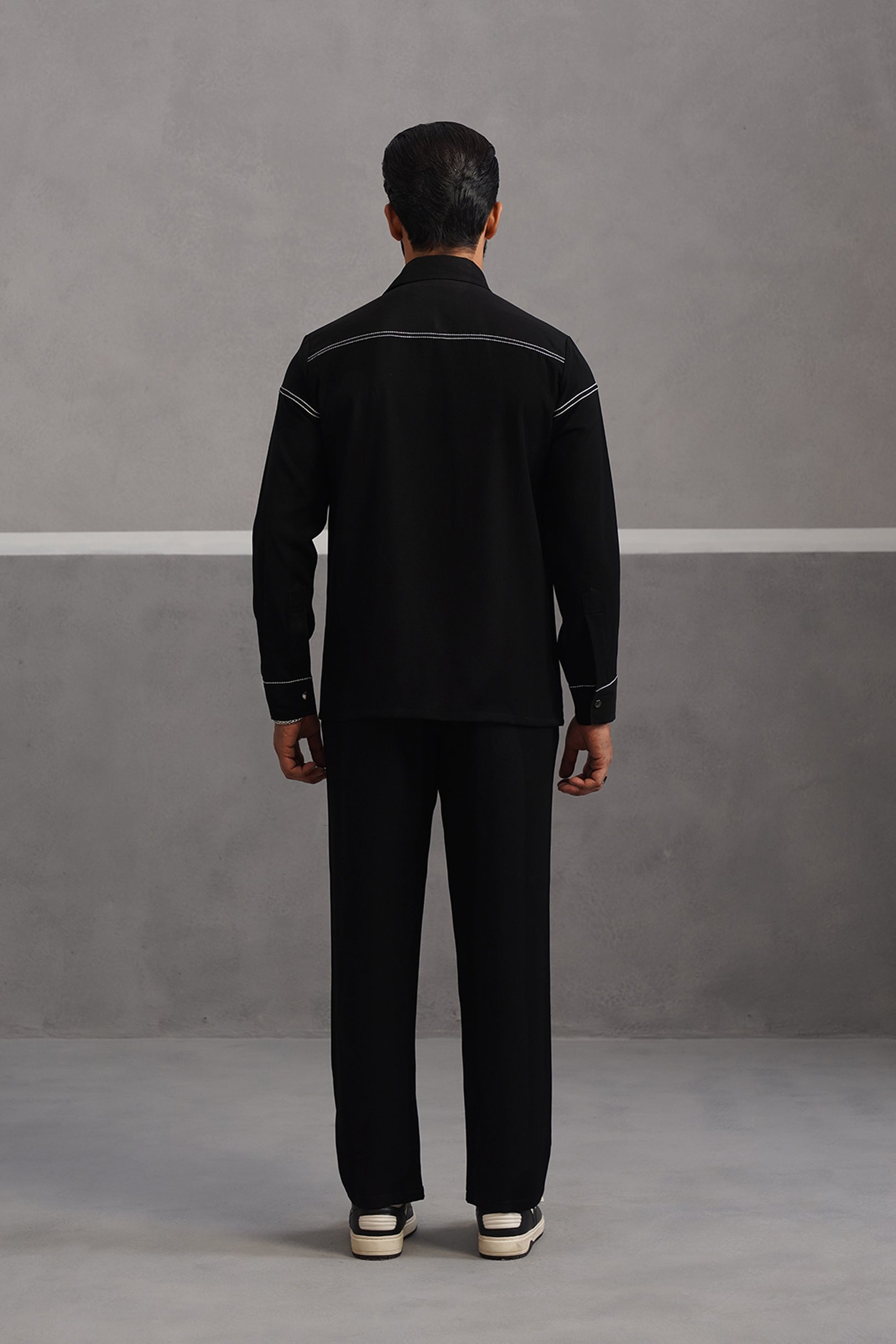 Elite Embroidered Shirt Co-ord Set - Black