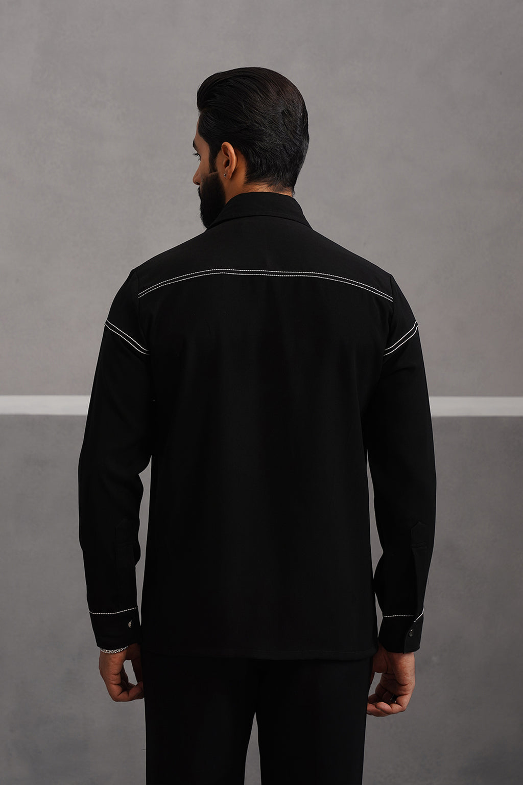 Korean Lycra Elite Full Sleeve Embroidered Shirt - Black