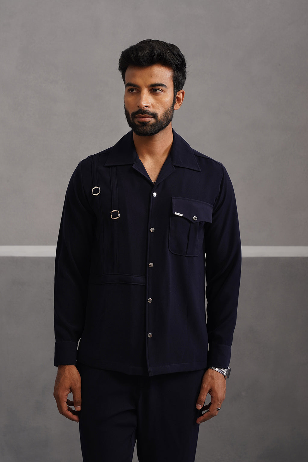 Korean Lycra Elite Full Sleeve Buckle Shirt - Blue
