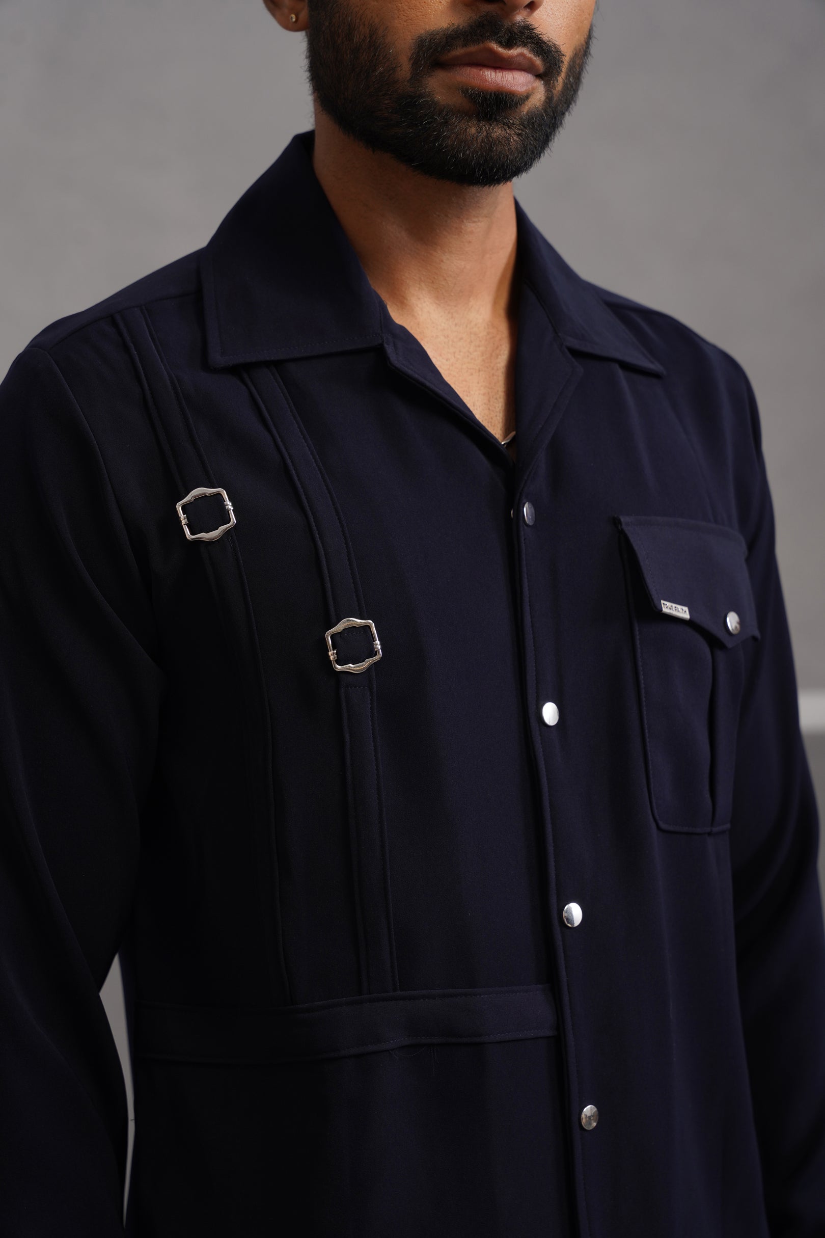 Korean Lycra Elite Full Sleeve Buckle Shirt - Blue